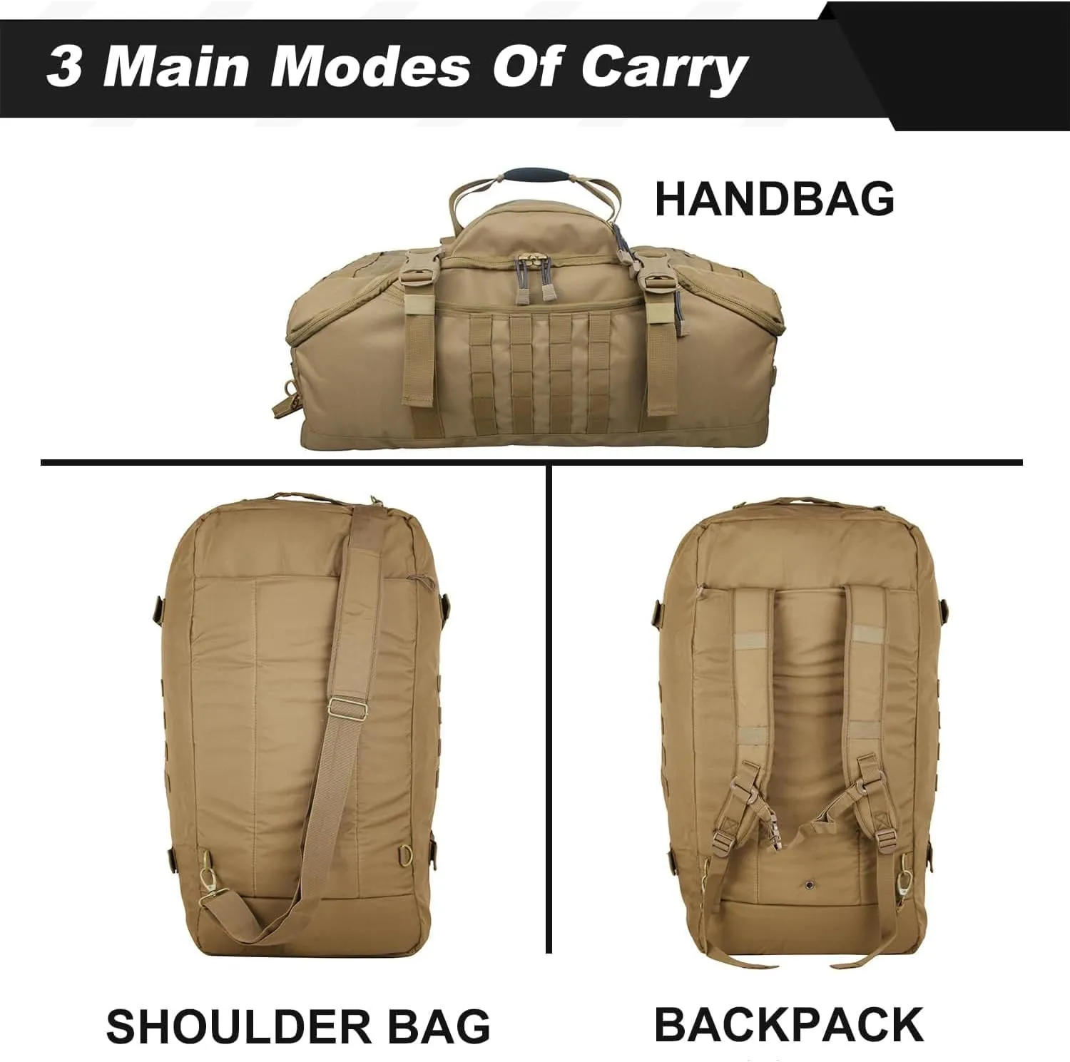 3 In 1 Tactical 30L Military Backpack Travel Duffle Bag for Weekender Gym Workout Deployment