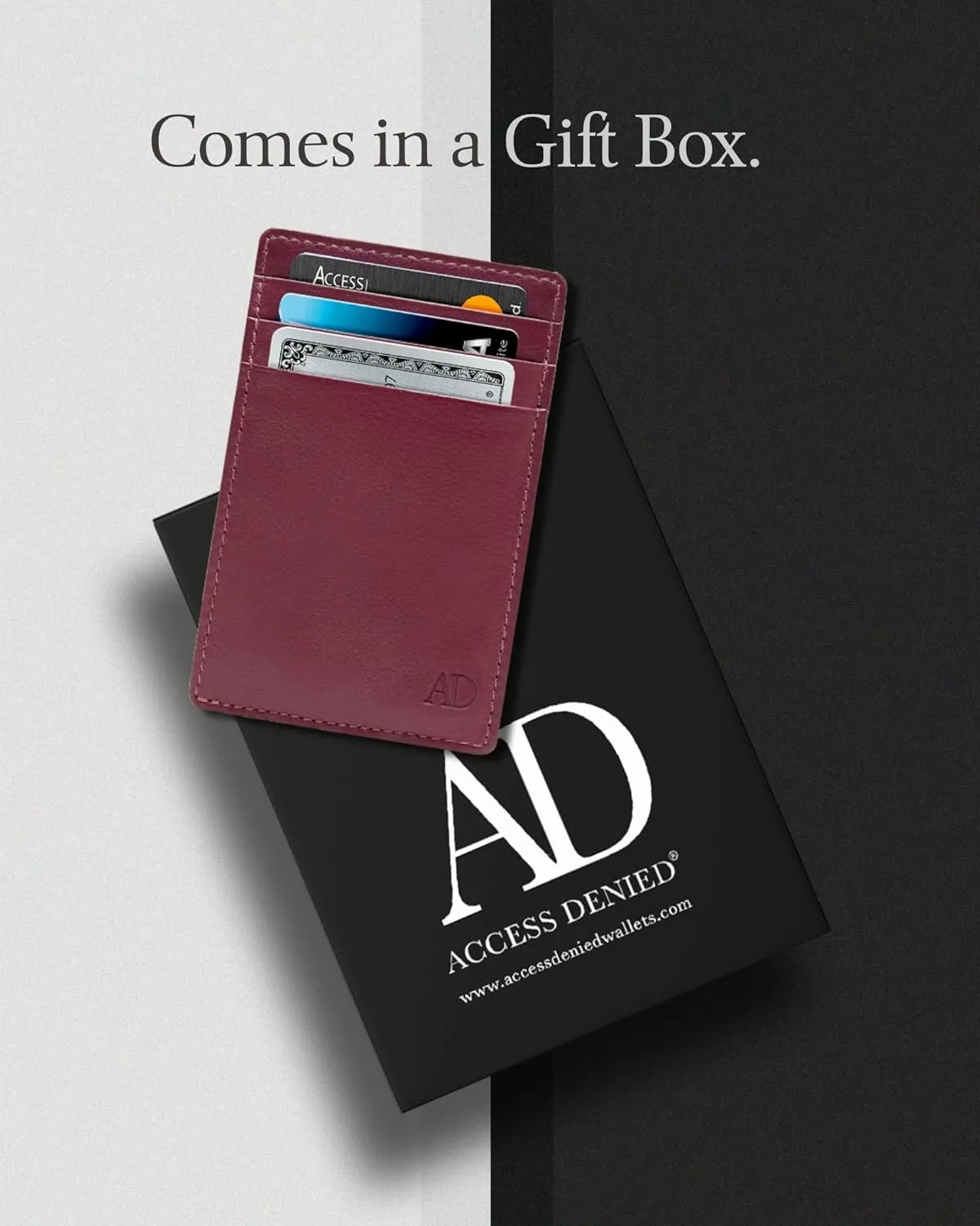 Access Denied Slim Minimalist Wallets For Men & Women - Leather Front Pocket Thin Mens Wallet RFID Credit Card Holder Gifts For Men