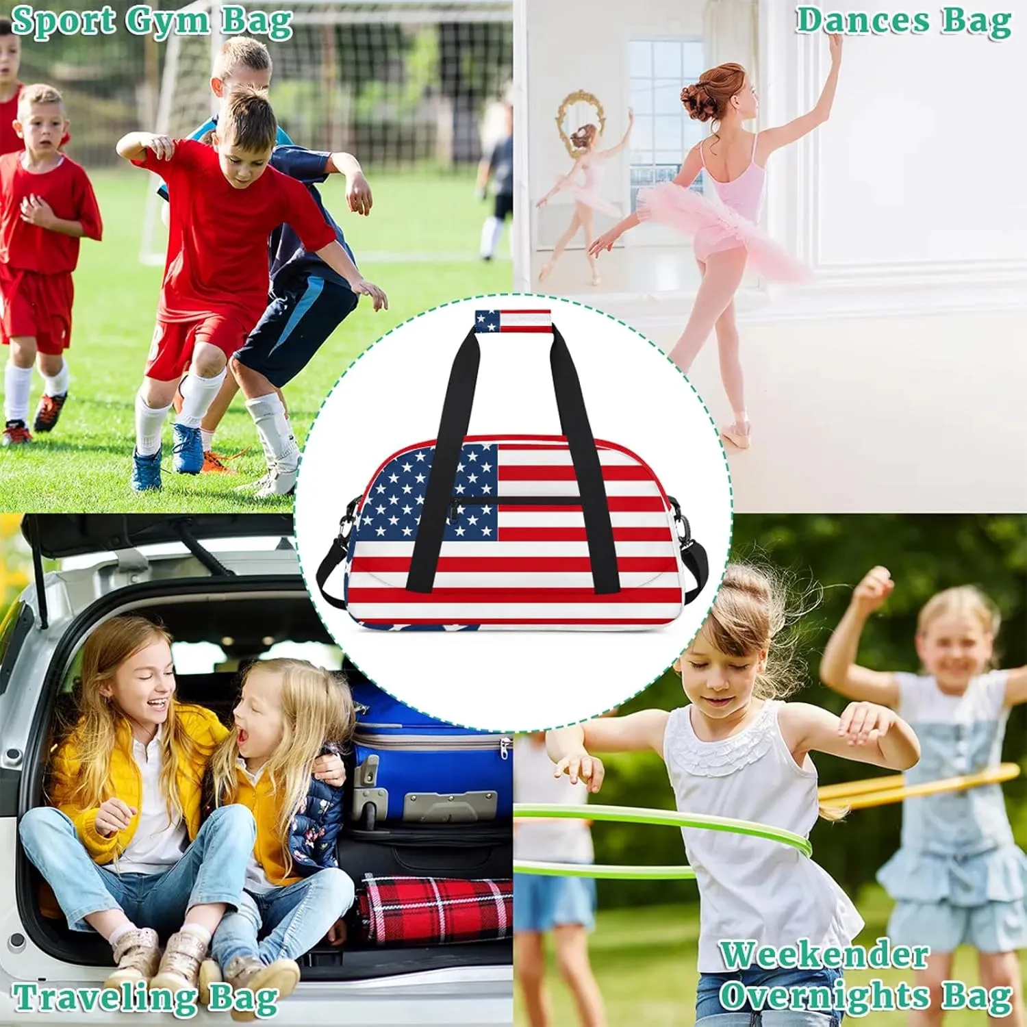 American Flag 18 inch Small Gym Bag for Women and Men, Lightweight Carry On Weekender Bag Mini Duffel Bag for Travel Sports Workout