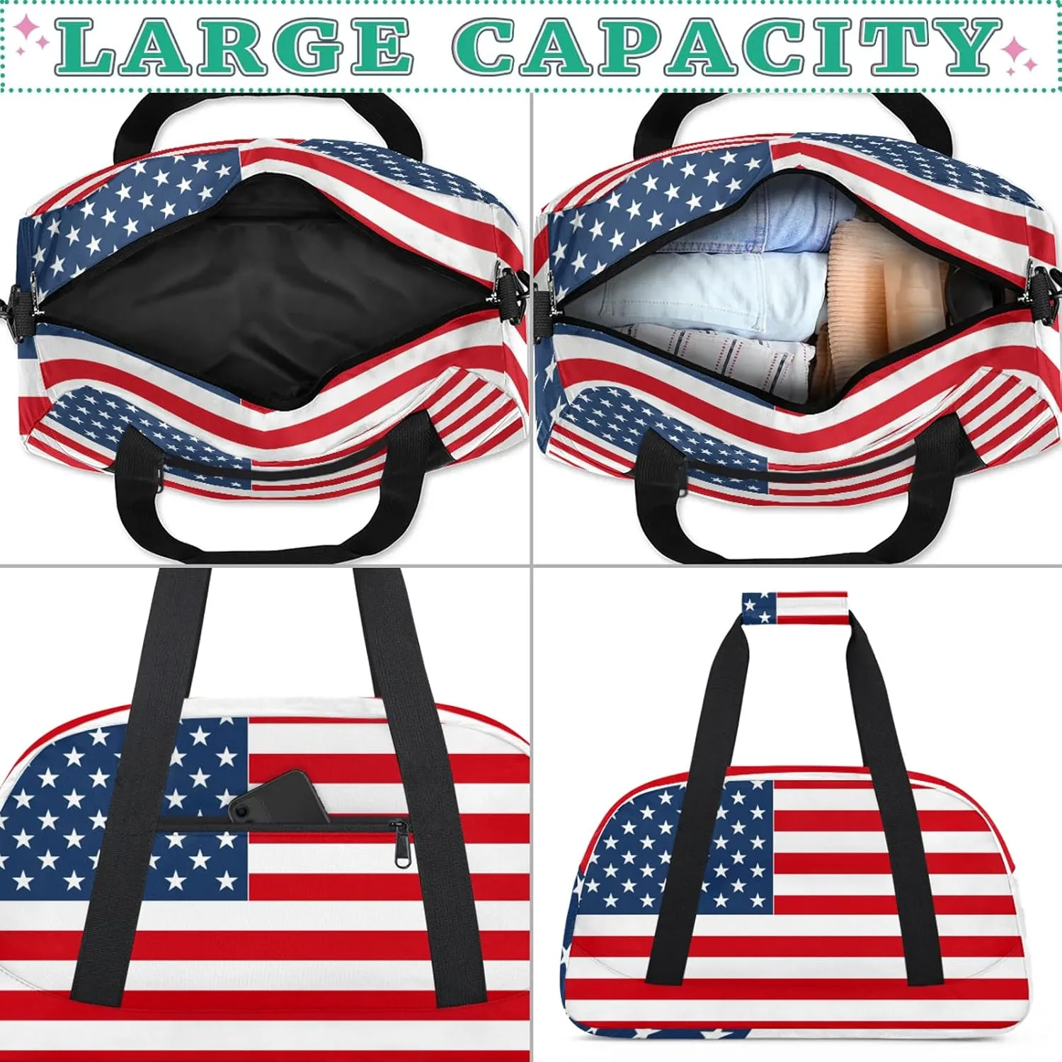 American Flag 18 inch Small Gym Bag for Women and Men, Lightweight Carry On Weekender Bag Mini Duffel Bag for Travel Sports Workout