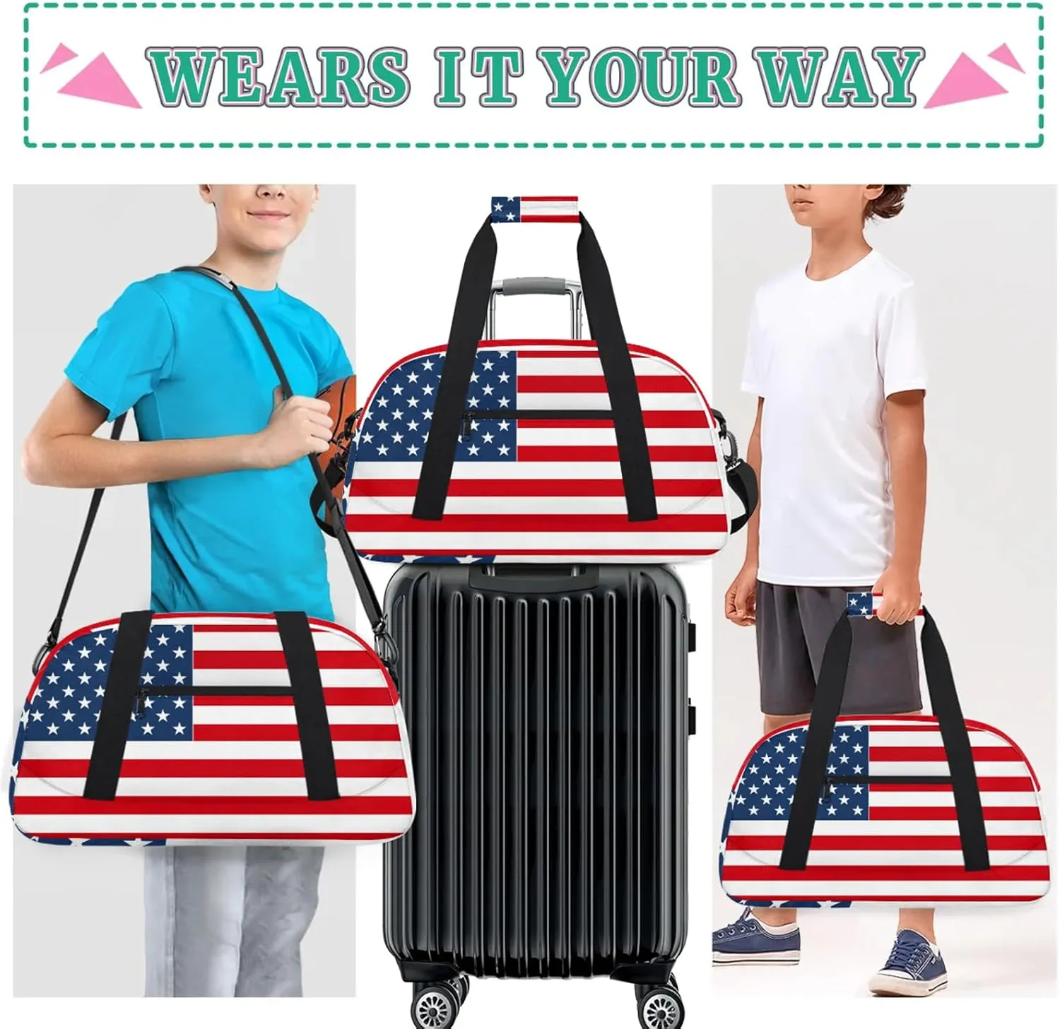 American Flag 18 inch Small Gym Bag for Women and Men, Lightweight Carry On Weekender Bag Mini Duffel Bag for Travel Sports Workout