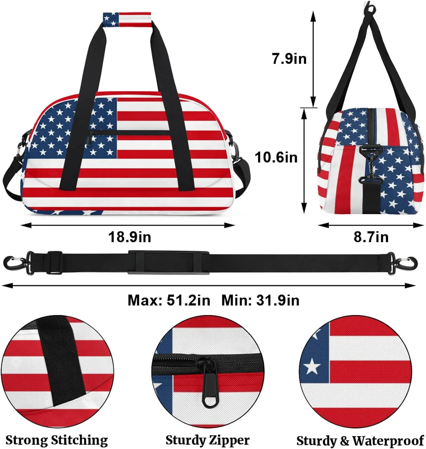 American Flag 18 inch Small Gym Bag for Women and Men, Lightweight Carry On Weekender Bag Mini Duffel Bag for Travel Sports Workout