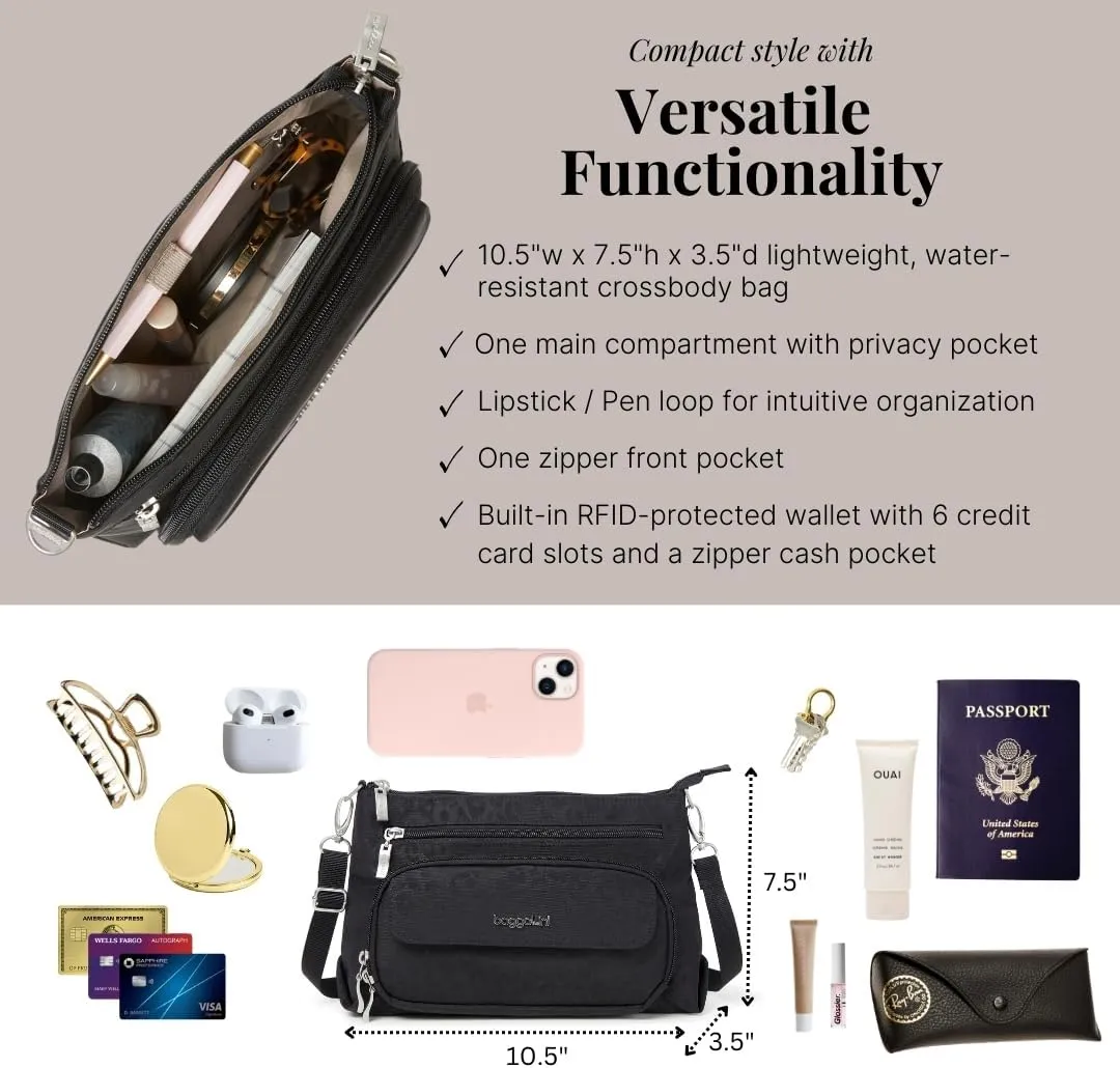Baggallini Original Everyday 11x 7.5 Crossbody Bags for Women RFID Protected Lightweight Nylon Zippered Travel Purse