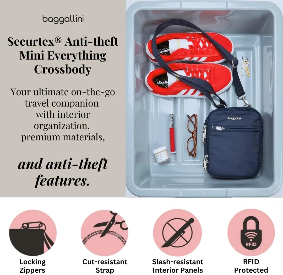 Baggallini Securtex Anti-theft Mini Everything Crossbody Bag, 6.3"x8.25" Rfid, Locking Zippers & Cut-resistant Strap