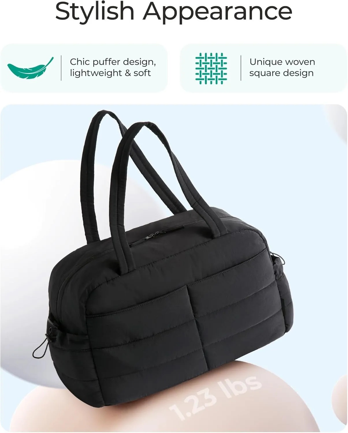 BAGSMART Gym Bag for Women with Toiletry Pouch, Lightweight Weekender Bags for Women with Wet Pocket, 31L Quilted Travel Duffle Carry On Bag, Weekender Overnight Bag for Travel,Water Resistant, Black