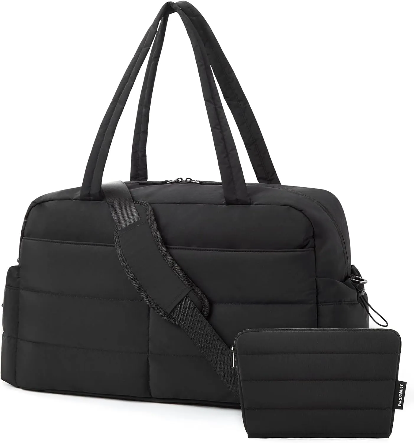 BAGSMART Gym Bag for Women with Toiletry Pouch, Lightweight Weekender Bags for Women with Wet Pocket, 31L Quilted Travel Duffle Carry On Bag, Weekender Overnight Bag for Travel,Water Resistant, Black