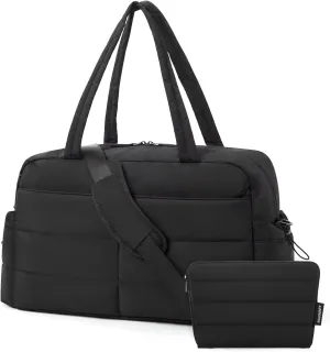 BAGSMART Gym Bag for Women with Toiletry Pouch, Lightweight Weekender Bags for Women with Wet Pocket, 31L Quilted Travel Duffle Carry On Bag, Weekender Overnight Bag for Travel,Water Resistant, Black