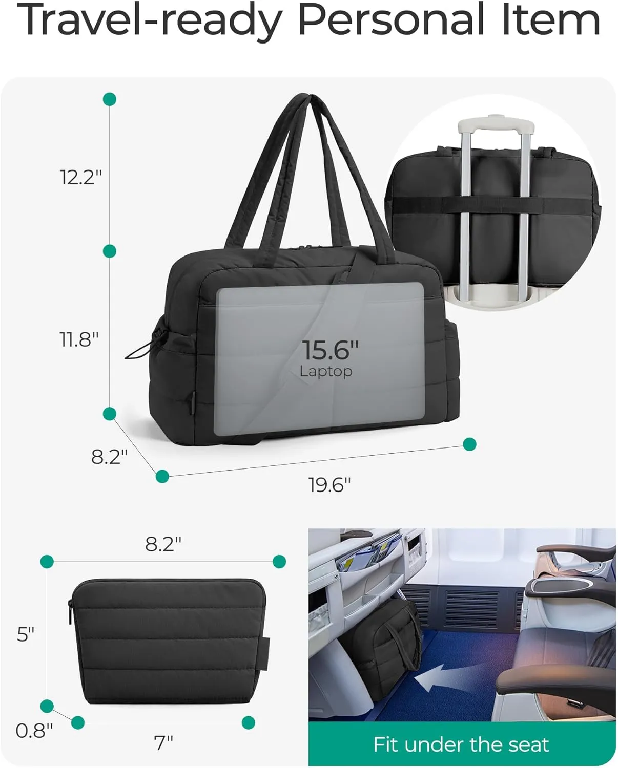 BAGSMART Gym Bag for Women with Toiletry Pouch, Lightweight Weekender Bags for Women with Wet Pocket, 31L Quilted Travel Duffle Carry On Bag, Weekender Overnight Bag for Travel,Water Resistant, Black