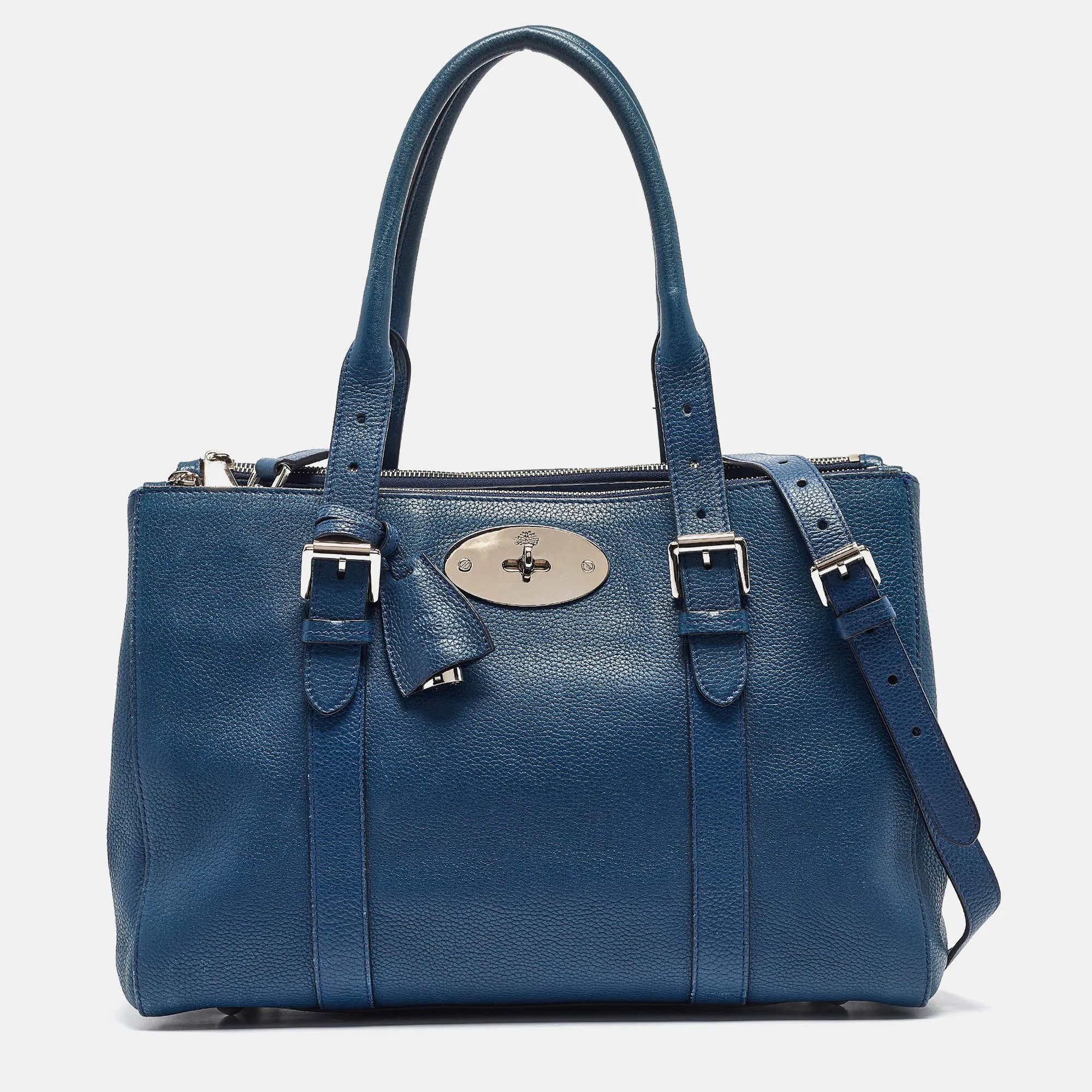 Blue Leather Bayswater Double Zip Tote