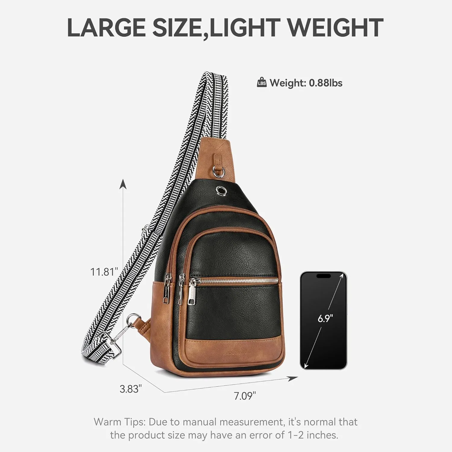 BOSTANTEN 7L Sling Bag For Women CrossBody Bags Large Cross Body Purse Vegan Leather Sling Backpack for Travel Essentials