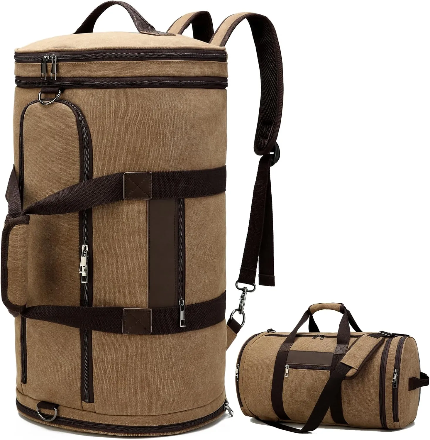 BUG Men Duffle Bag for Travel Canvas Backpack,58L Camping Overnight Bag with Shoes Compartment (Brown)