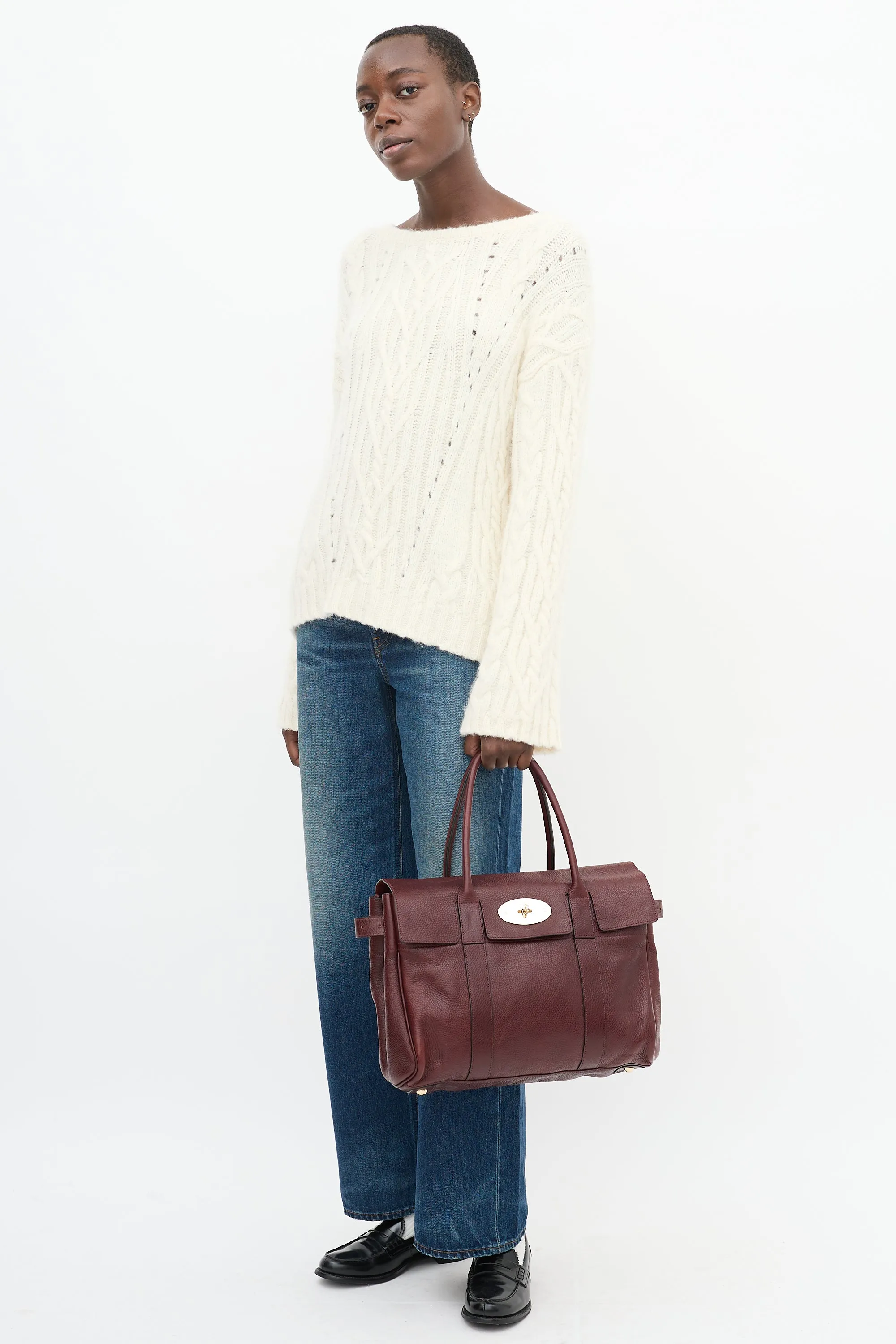 Burgundy Pebbled Leather Baysweater Tote Bag