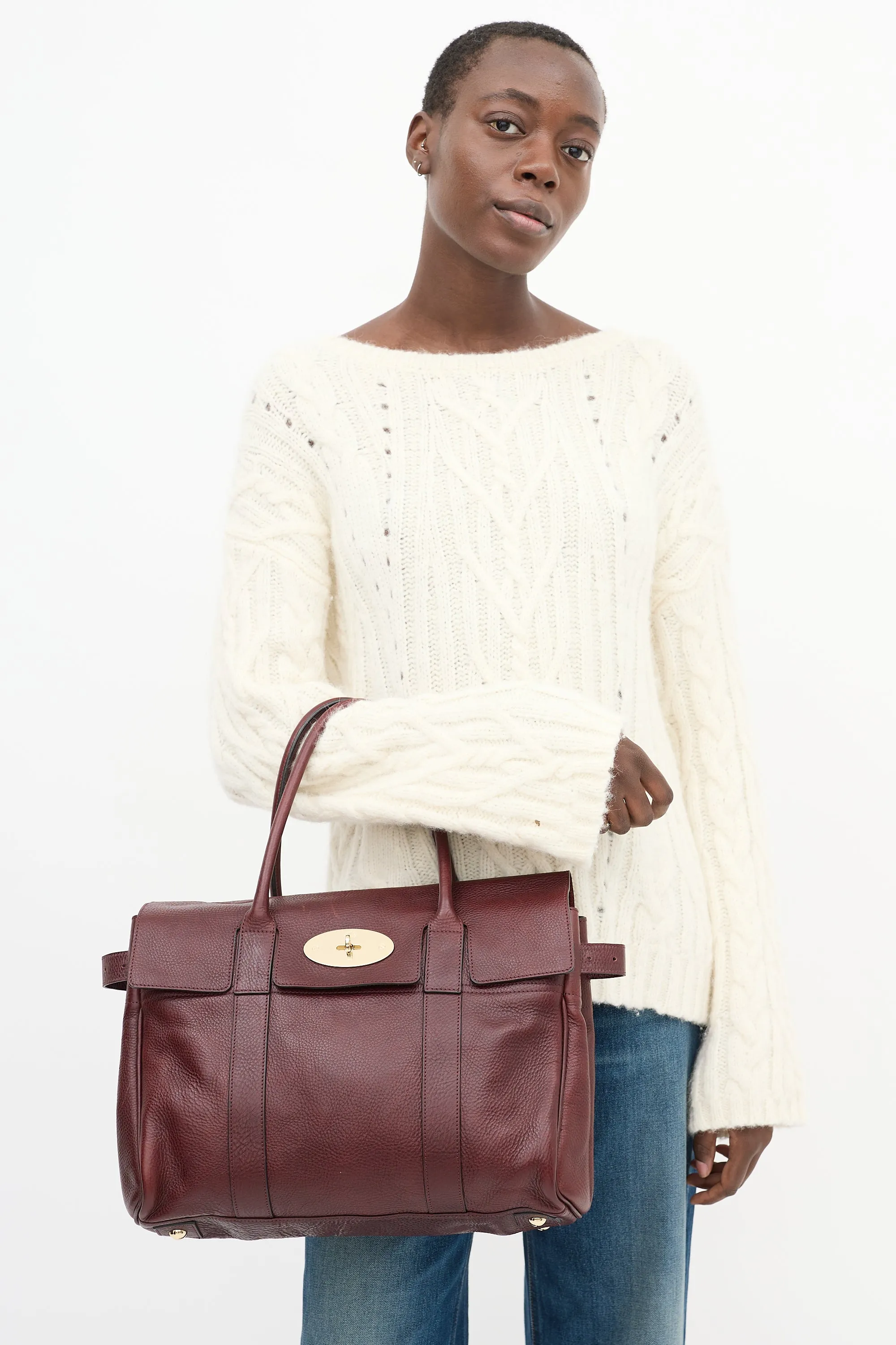 Burgundy Pebbled Leather Baysweater Tote Bag