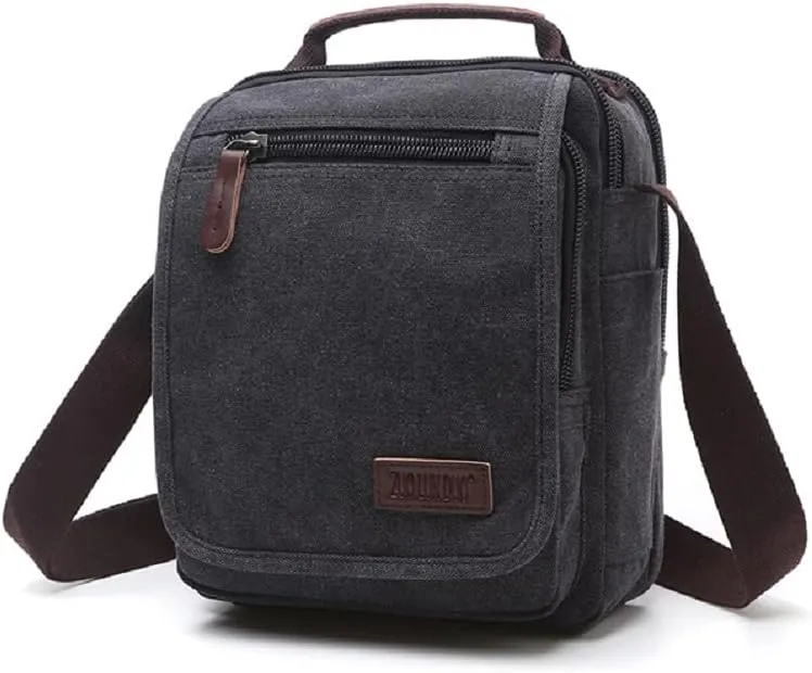 Canvas Messenger Bag Classic Shoulder Bag casual Multifunctional Crossbody Travel Purse Upgrade Black