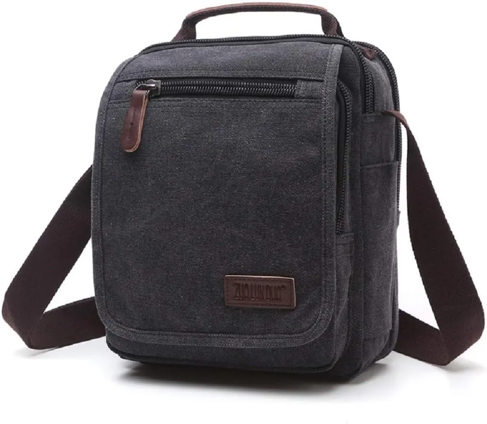 Canvas Messenger Bag Classic Shoulder Bag casual Multifunctional Crossbody Travel Purse Upgrade Black