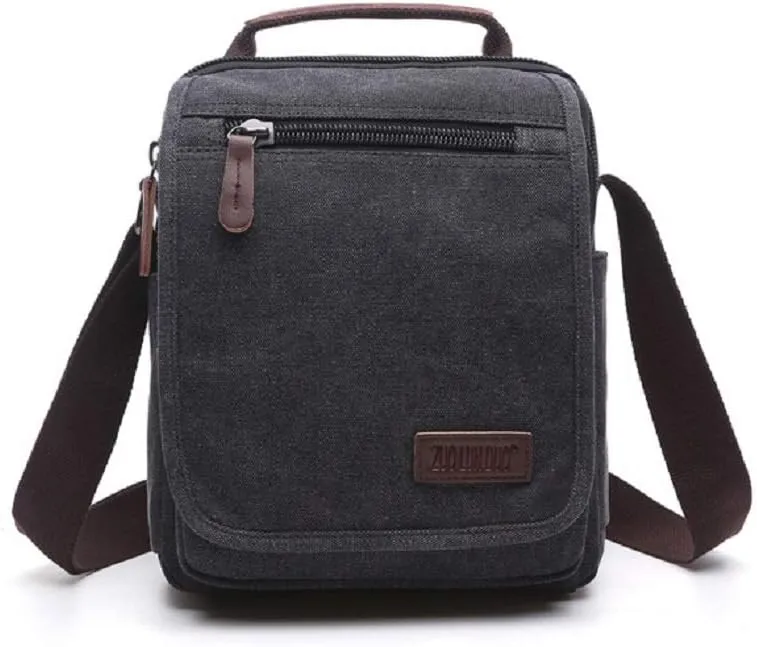 Canvas Messenger Bag Classic Shoulder Bag casual Multifunctional Crossbody Travel Purse Upgrade Black