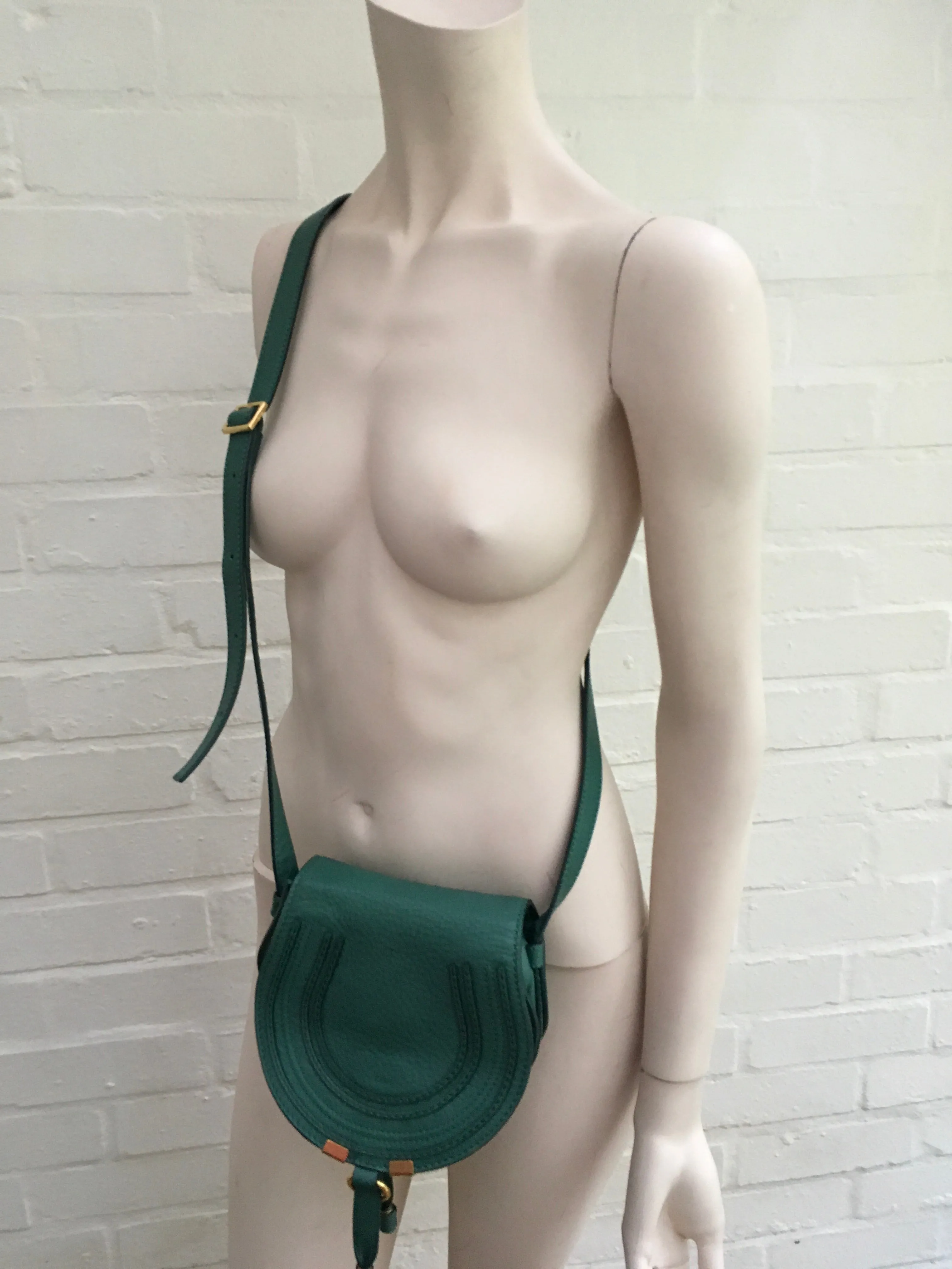CHLOE Chloé Calfskin Small Marcie Round Crossbody Bag Teal Green Handbag ladies