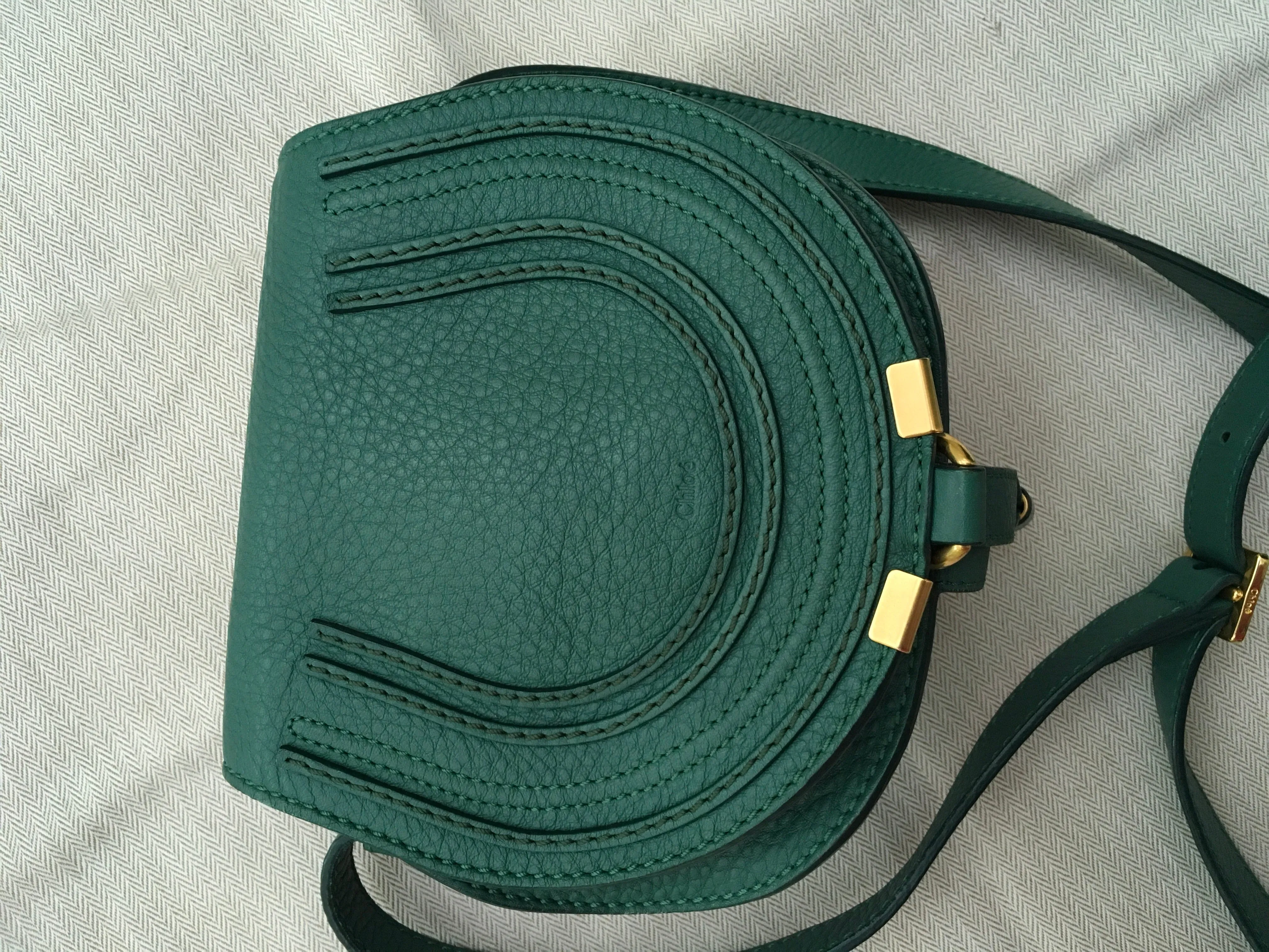 CHLOE Chloé Calfskin Small Marcie Round Crossbody Bag Teal Green Handbag ladies