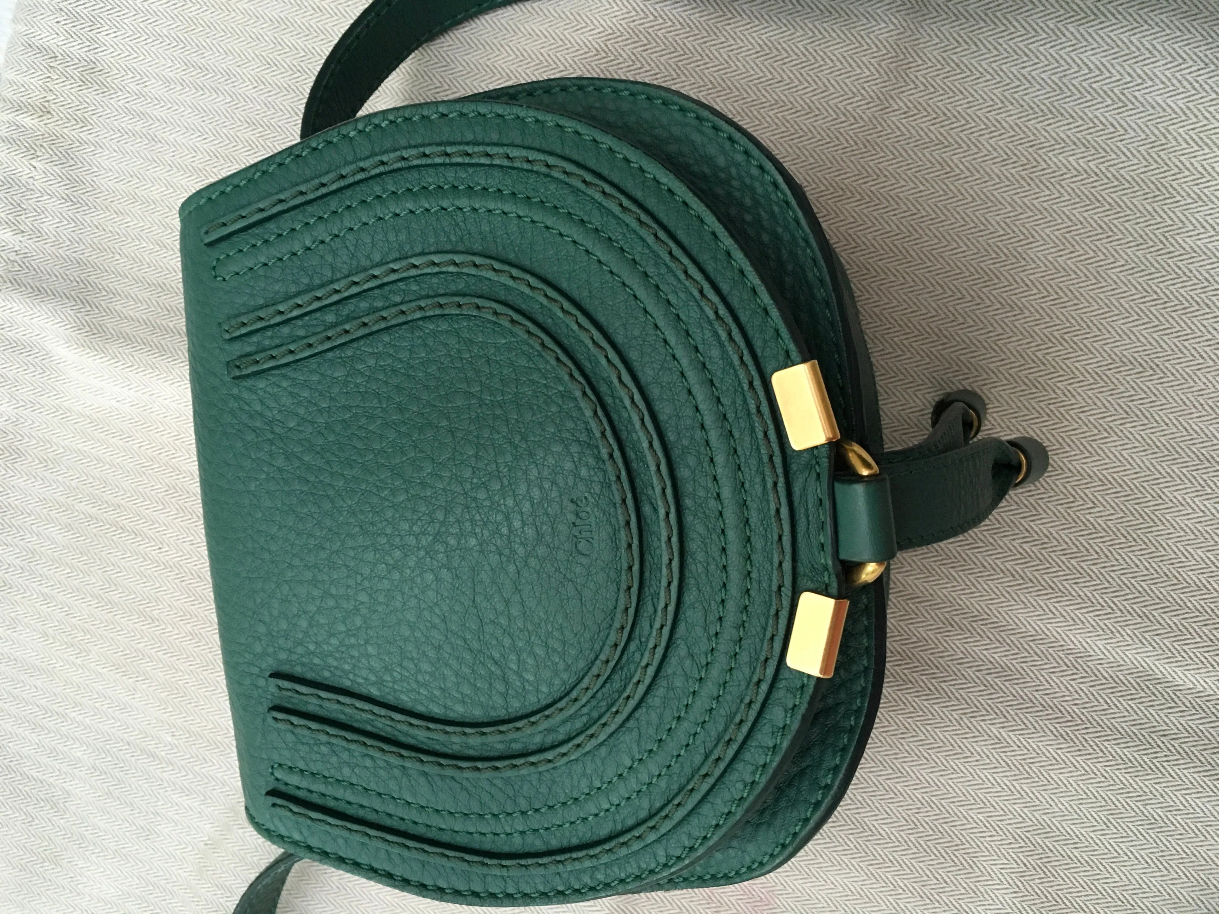 CHLOE Chloé Calfskin Small Marcie Round Crossbody Bag Teal Green Handbag ladies