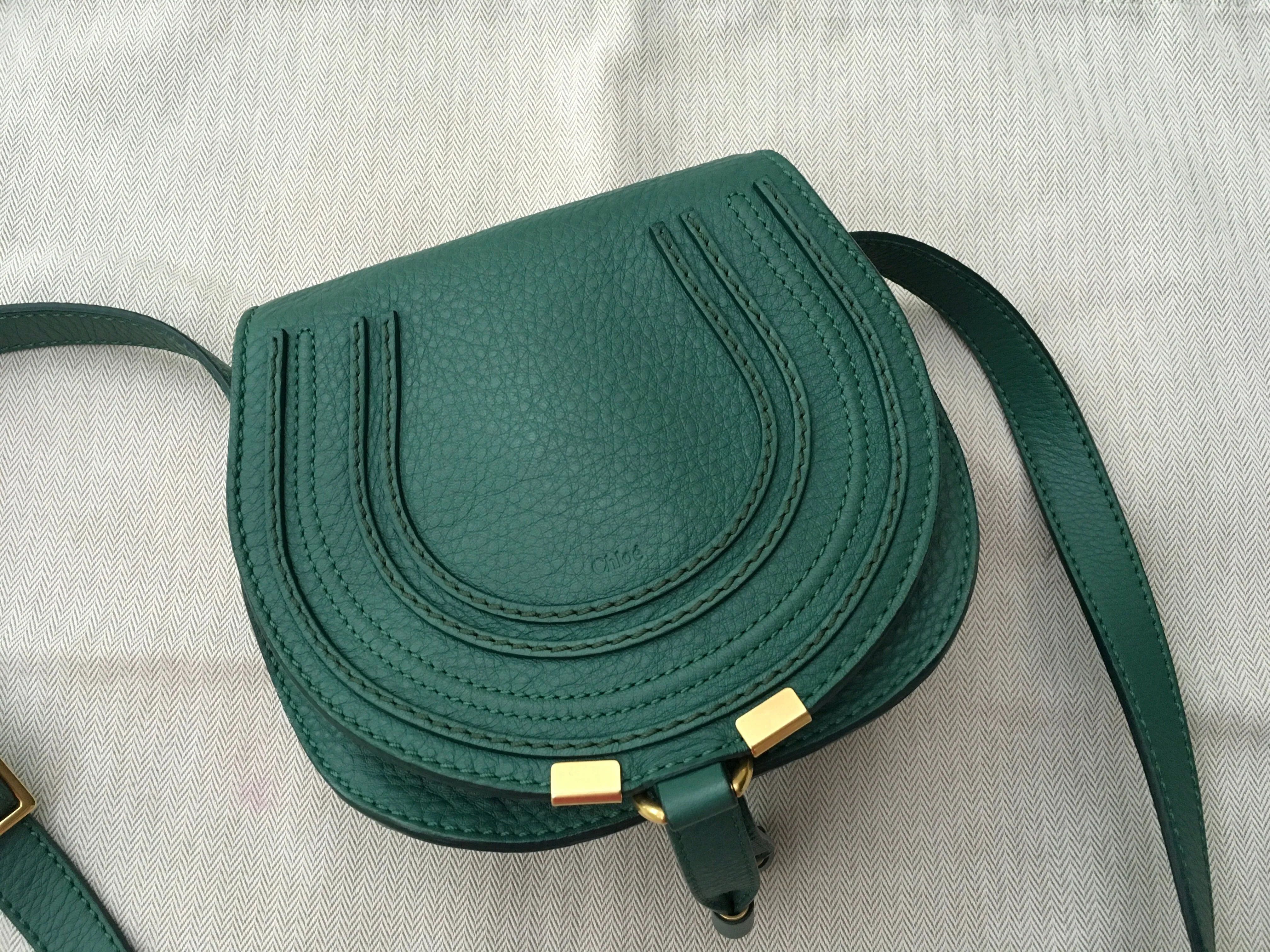 CHLOE Chloé Calfskin Small Marcie Round Crossbody Bag Teal Green Handbag ladies