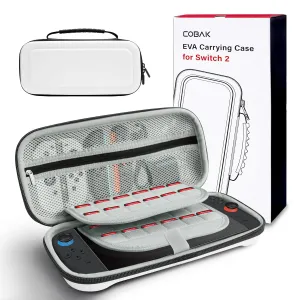 CoBak Large Capacity Carrying Case for Nintendo Switch 2 ( 2025 ) , Ultra Slim Premium EVA Travel Pouch with 24 Game Cartridges, Screen Protective Cover, Accessories Storage Bag, White