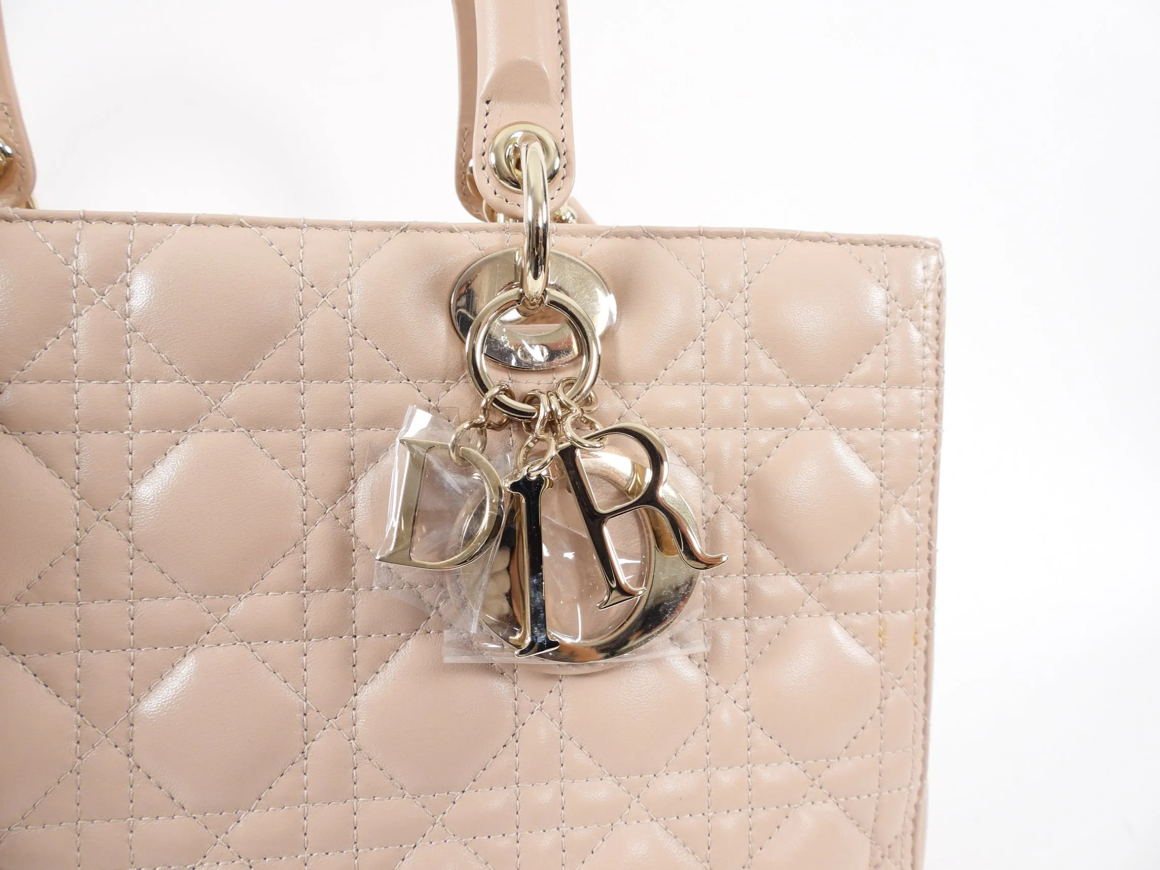 Dior Lady Dior Cannage Beige Lambskin Large Bag