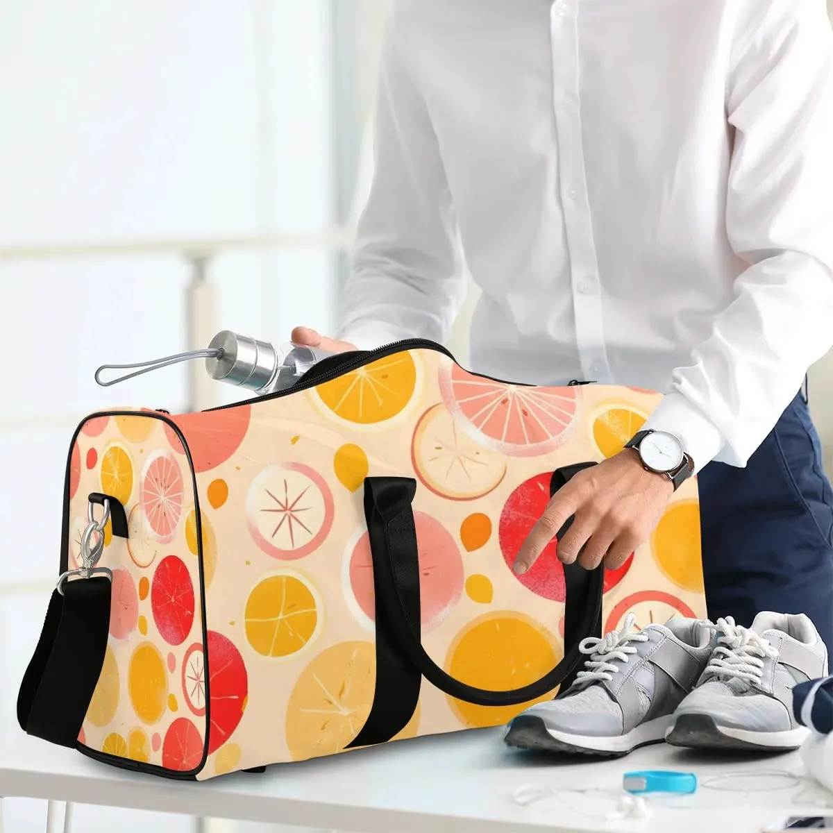Foldable Travel Bag Lemon Slices Print Lightweight Carry On Bags for Airplanes Waterproof Travel Duffle Bag For Gym Weekend Overnight