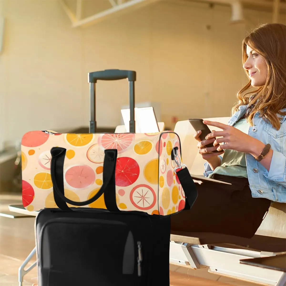 Foldable Travel Bag Lemon Slices Print Lightweight Carry On Bags for Airplanes Waterproof Travel Duffle Bag For Gym Weekend Overnight