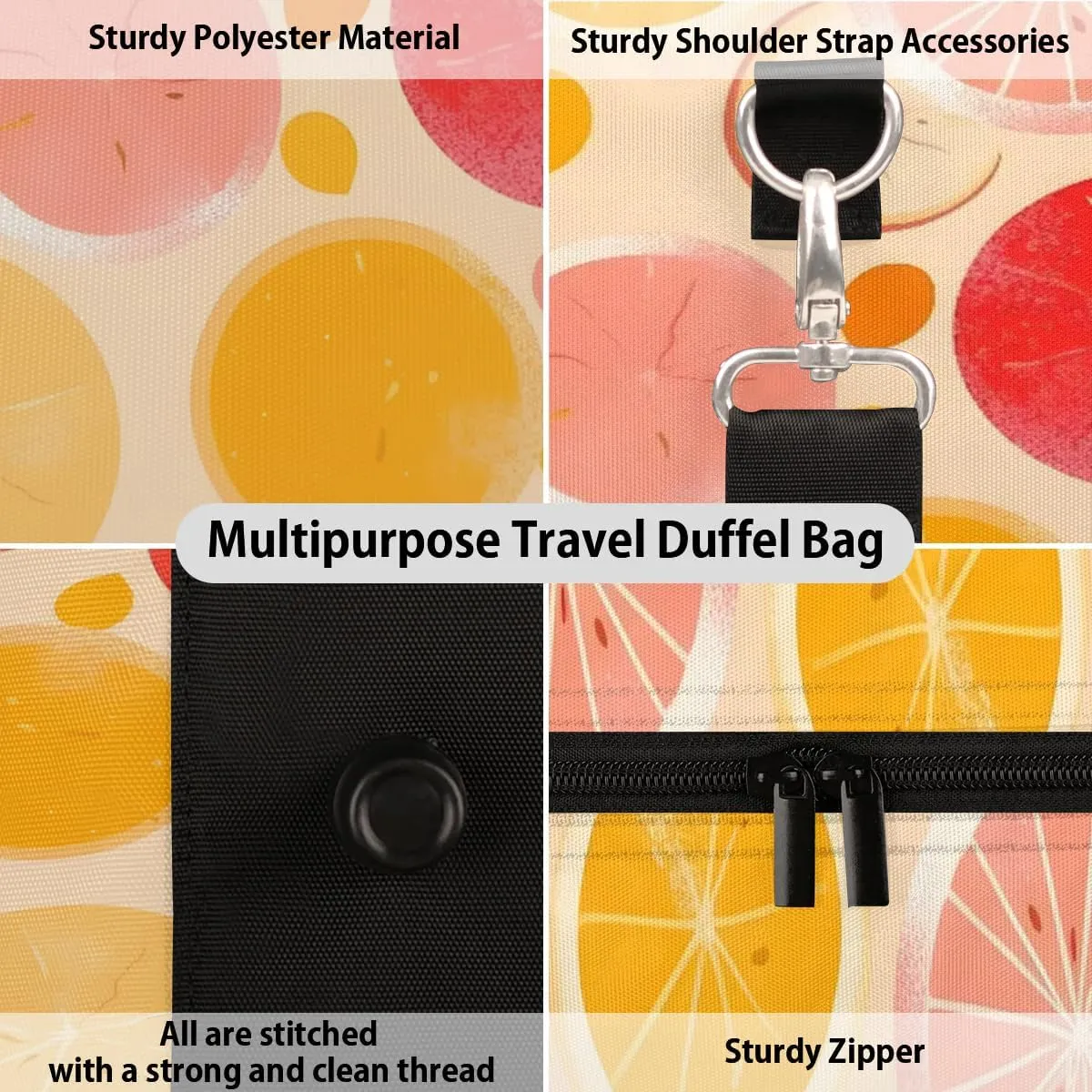 Foldable Travel Bag Lemon Slices Print Lightweight Carry On Bags for Airplanes Waterproof Travel Duffle Bag For Gym Weekend Overnight