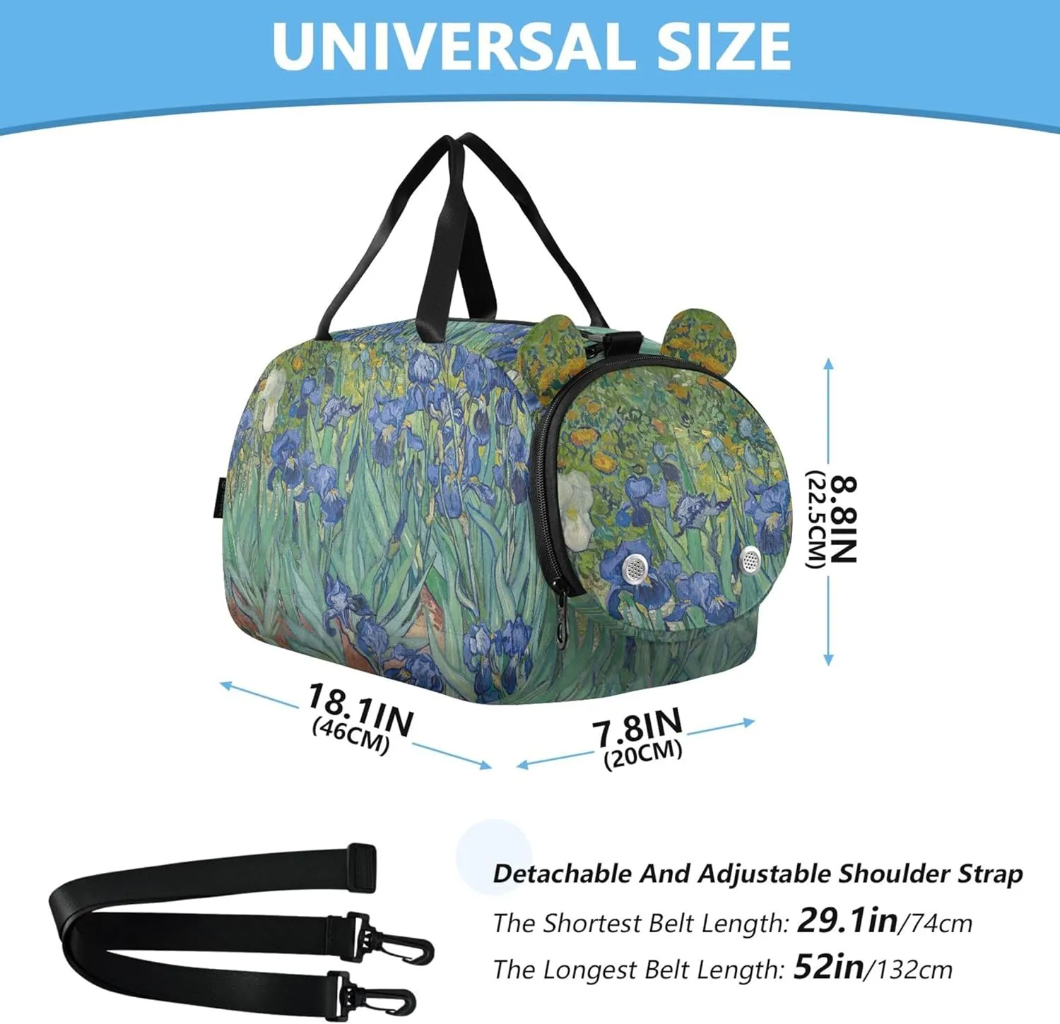 Irises Vincent Vangogh Painting Duffle Bags for Traveling Tote Weekend Duffel Overnight Shoe Compartment Carry on Duffel Bag for Boys