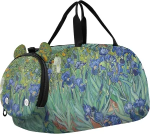 Irises Vincent Vangogh Painting Duffle Bags for Traveling Tote Weekend Duffel Overnight Shoe Compartment Carry on Duffel Bag for Boys