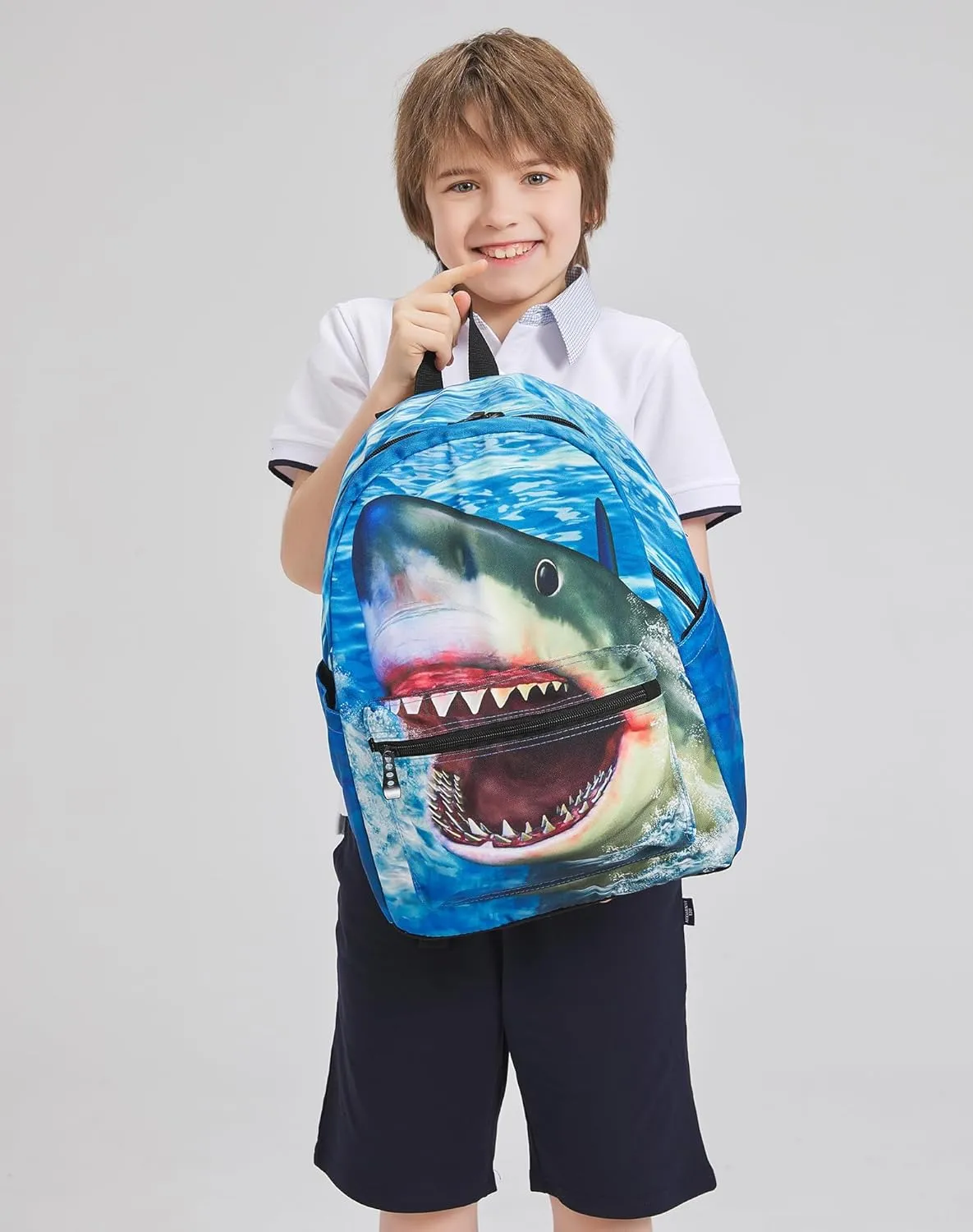 JeremySport Toddler Backpack Boys, 15 Inch Kids Backpack for Preschool,Shark