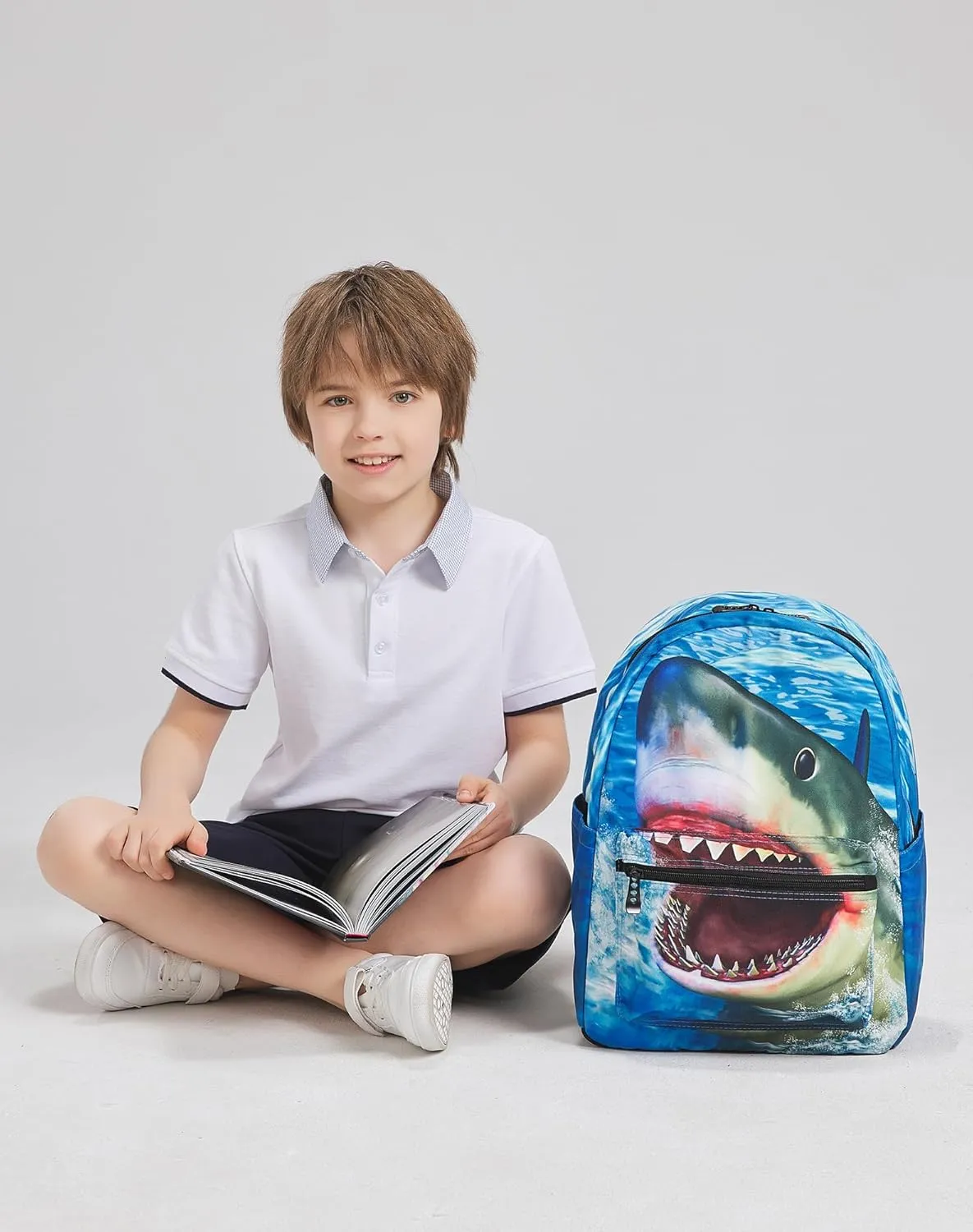JeremySport Toddler Backpack Boys, 15 Inch Kids Backpack for Preschool,Shark