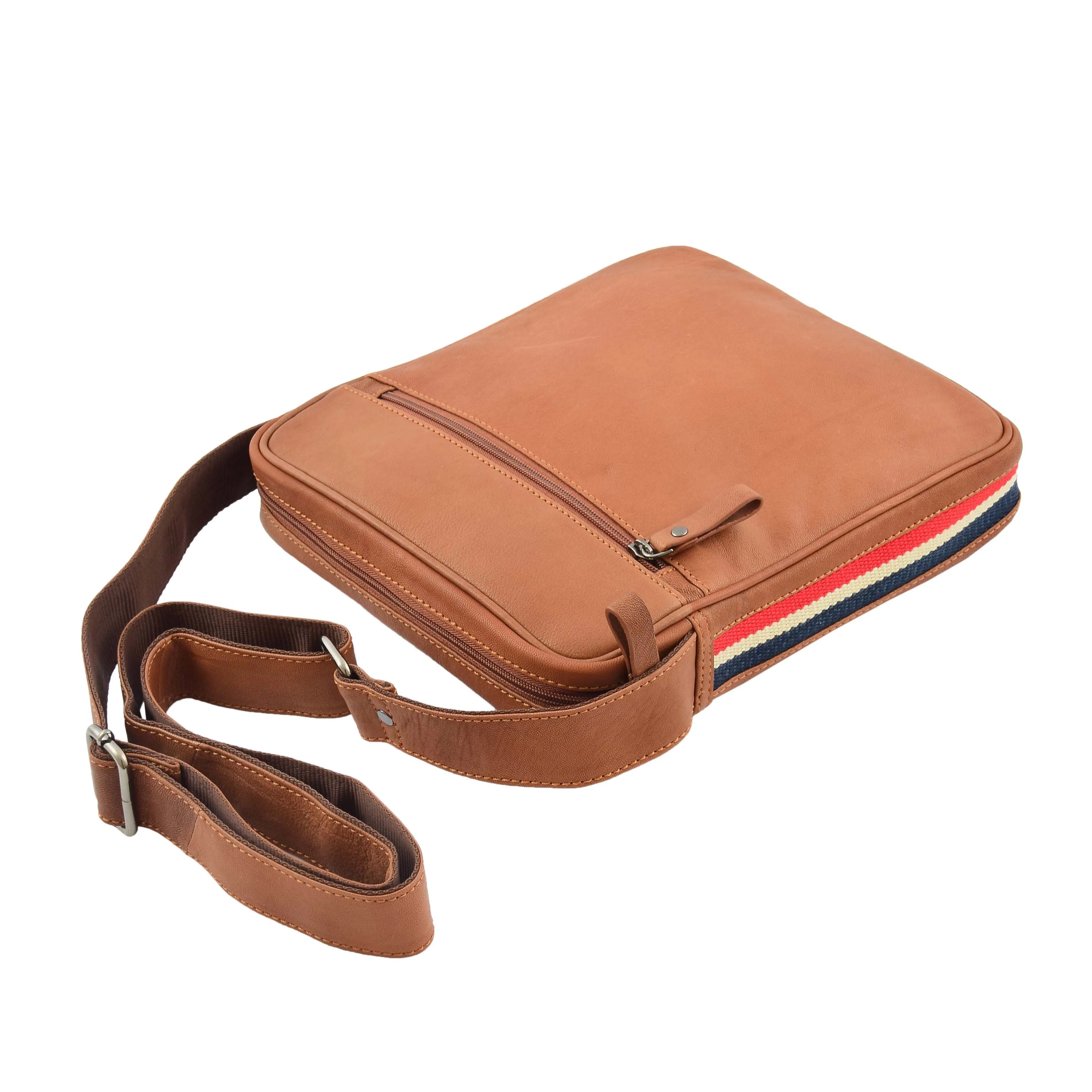 Mens Genuine Leather Messenger Flight Shoulder Bag Organiser Eric Tan