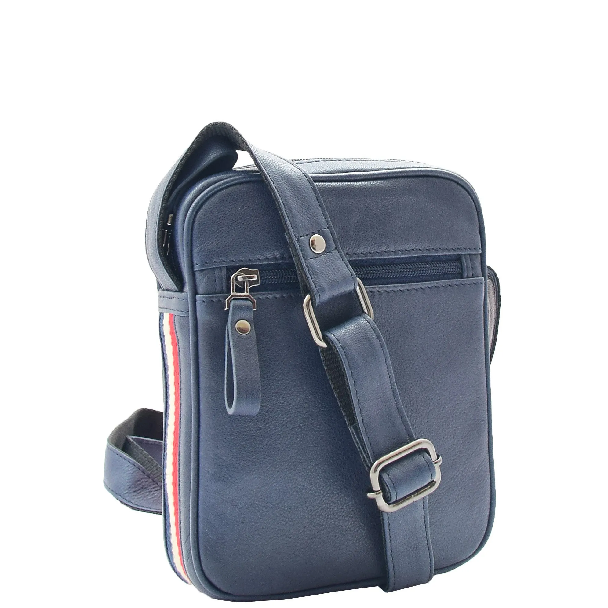Mens Navy Leather Cross Body Flight Bag Small Pouch Fred