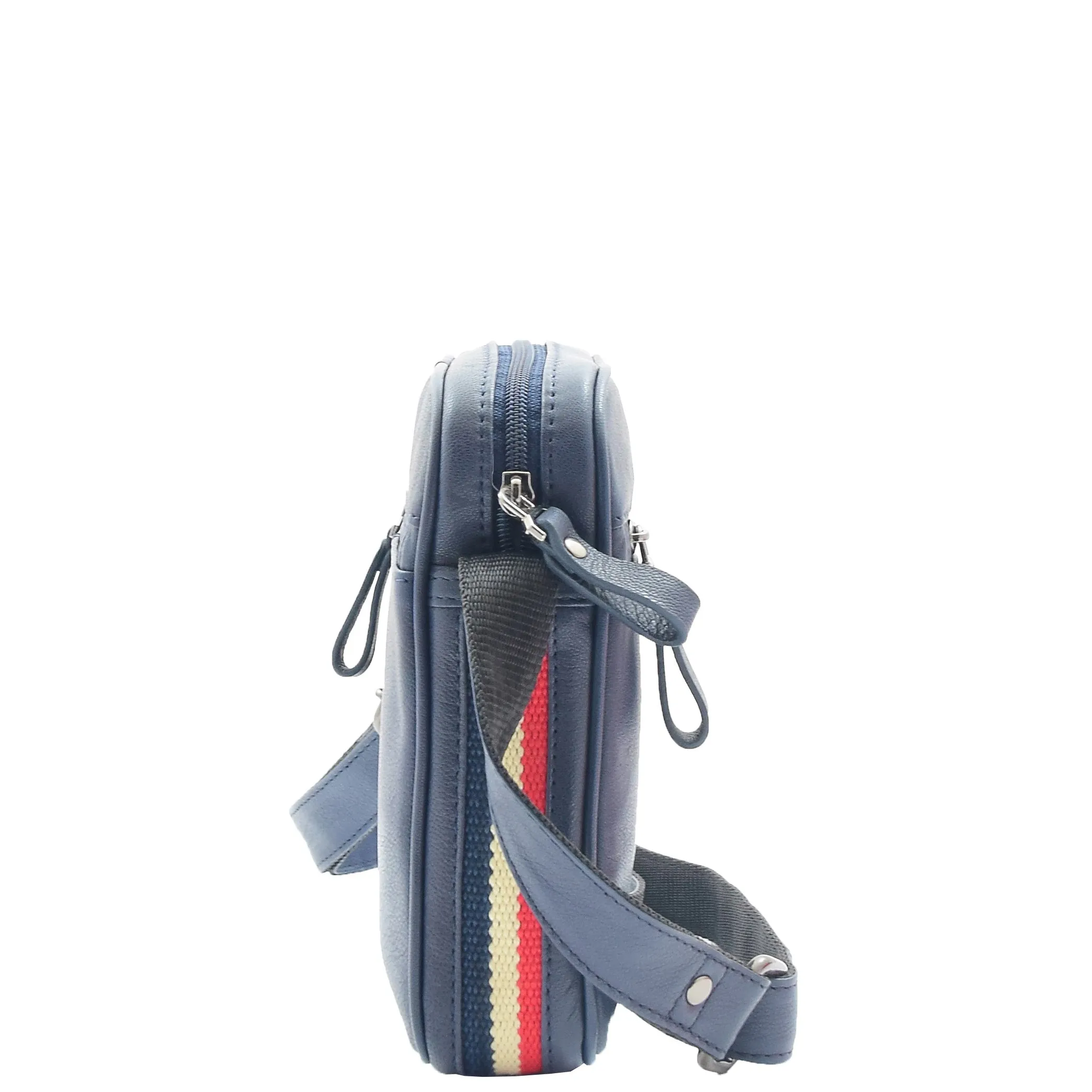 Mens Navy Leather Cross Body Flight Bag Small Pouch Fred