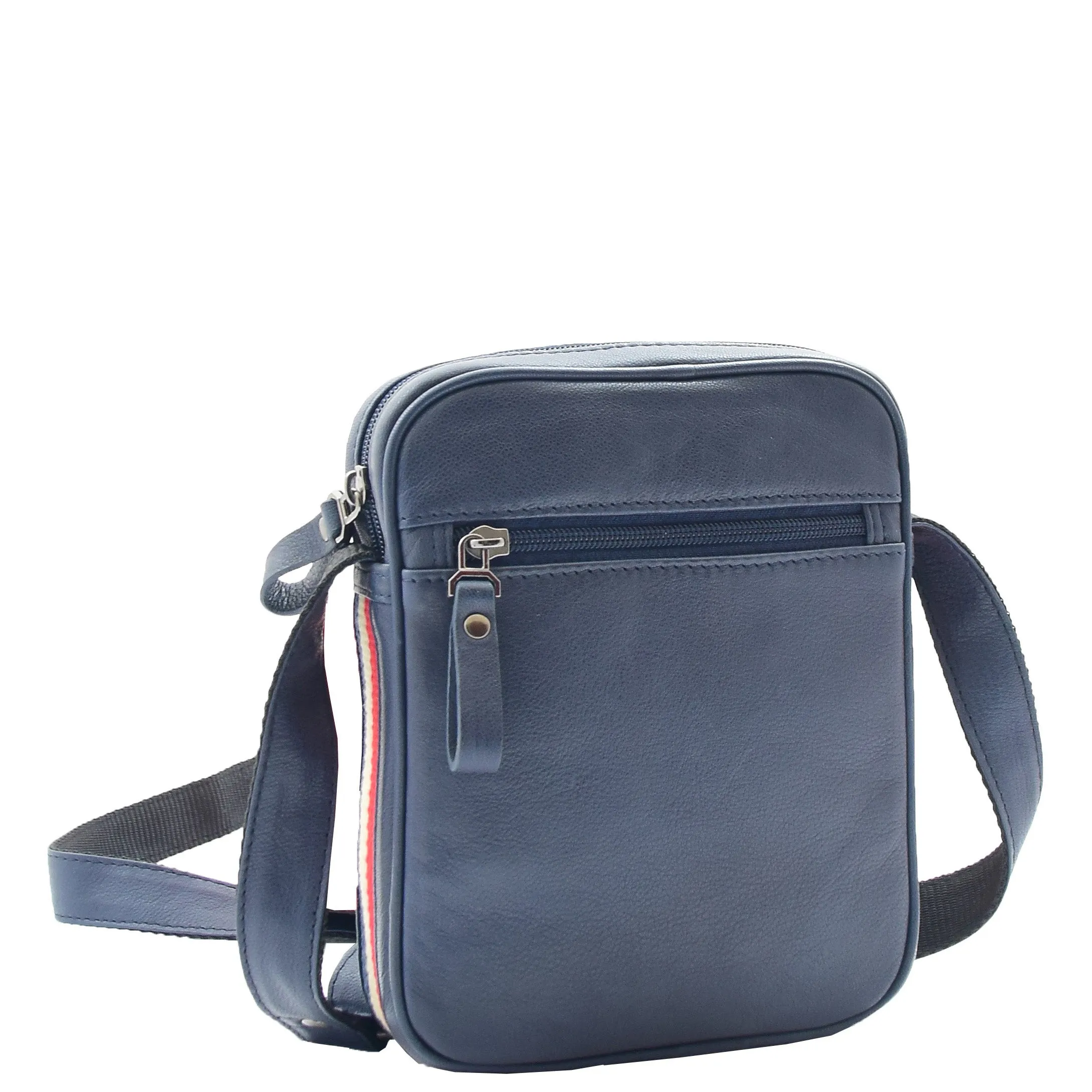 Mens Navy Leather Cross Body Flight Bag Small Pouch Fred