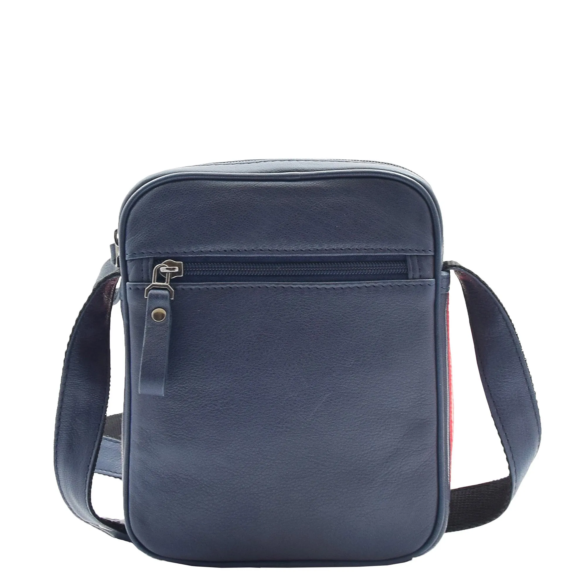 Mens Navy Leather Cross Body Flight Bag Small Pouch Fred