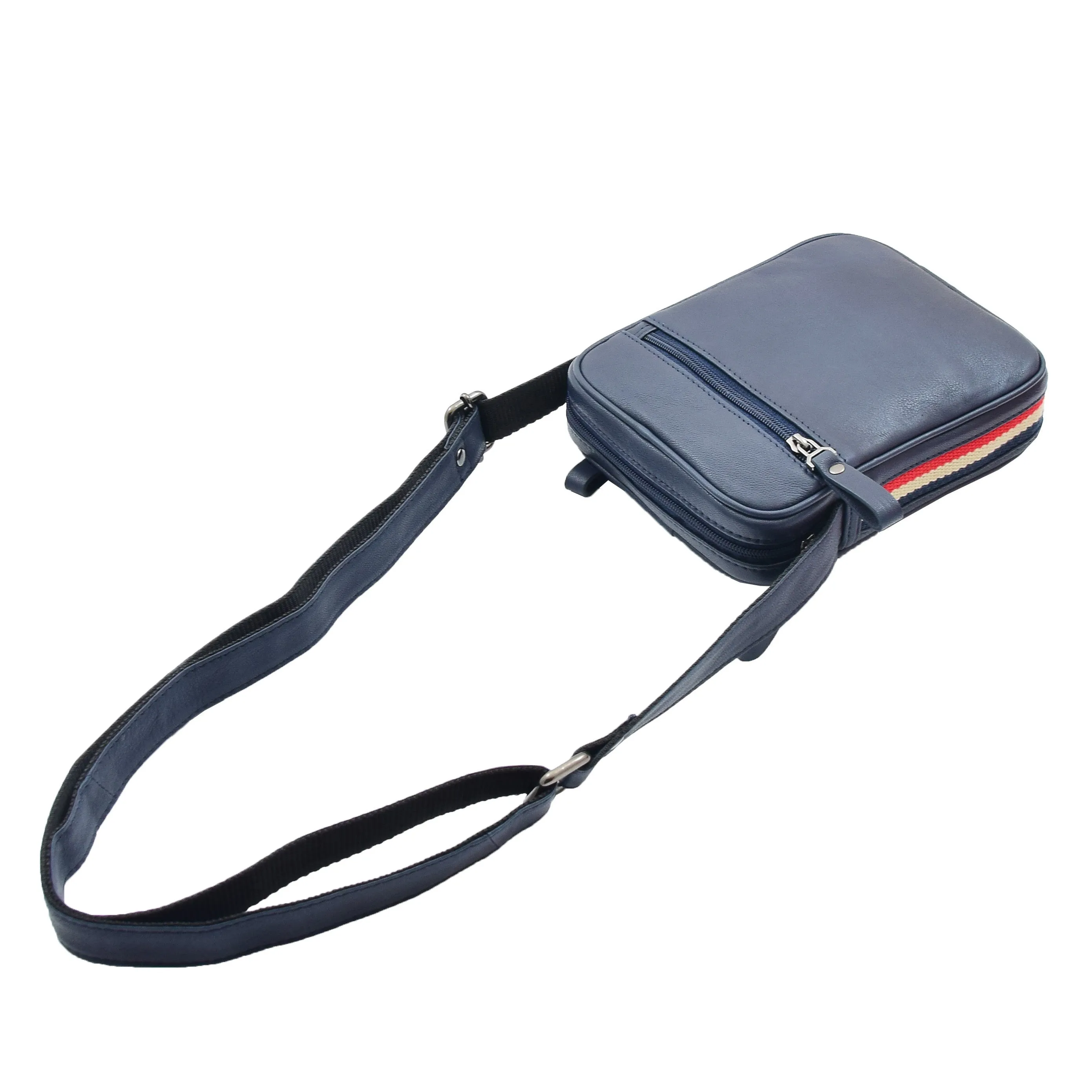 Mens Navy Leather Cross Body Flight Bag Small Pouch Fred