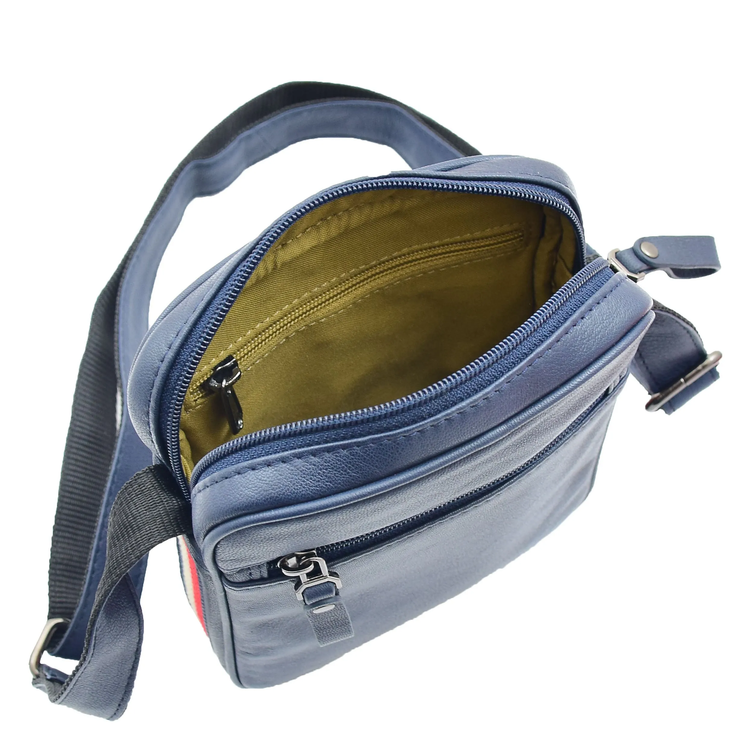 Mens Navy Leather Cross Body Flight Bag Small Pouch Fred