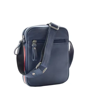 Mens Navy Leather Cross Body Flight Bag Small Pouch Fred
