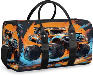 Monster Truck Travel Duffle Bag, Sports Gym Bags for Women Men, Carry On Weekender Overnight Workout Airplane Trips Bag