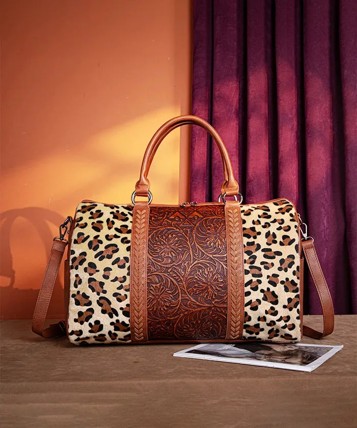 Montana West Floral Tooled Cowprint Duffle Bag