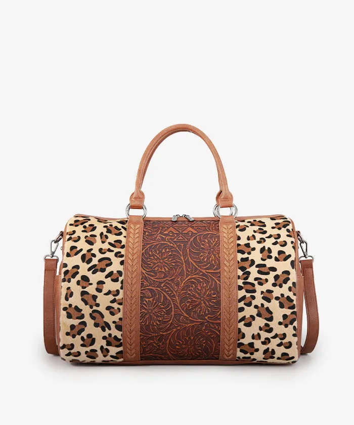Montana West Floral Tooled Cowprint Duffle Bag