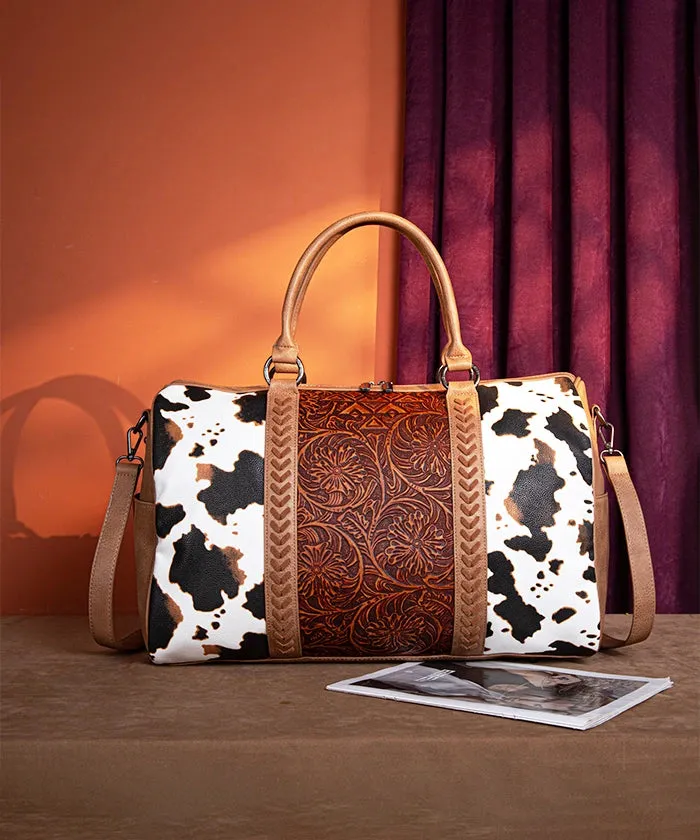 Montana West Floral Tooled Cowprint Duffle Bag