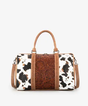 Montana West Floral Tooled Cowprint Duffle Bag