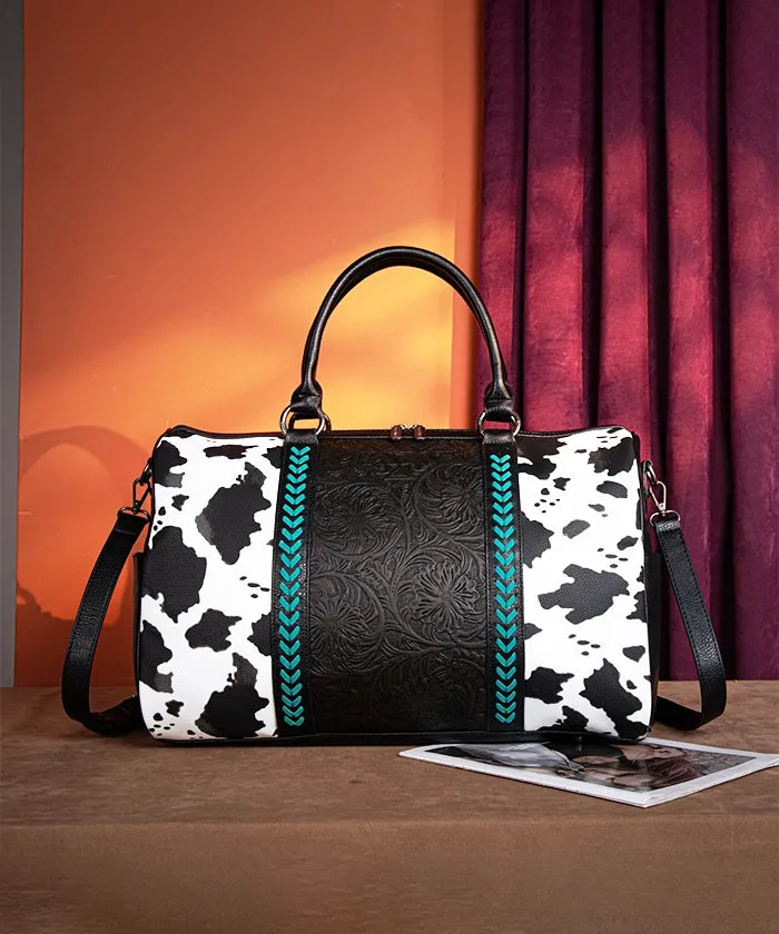 Montana West Floral Tooled Cowprint Duffle Bag