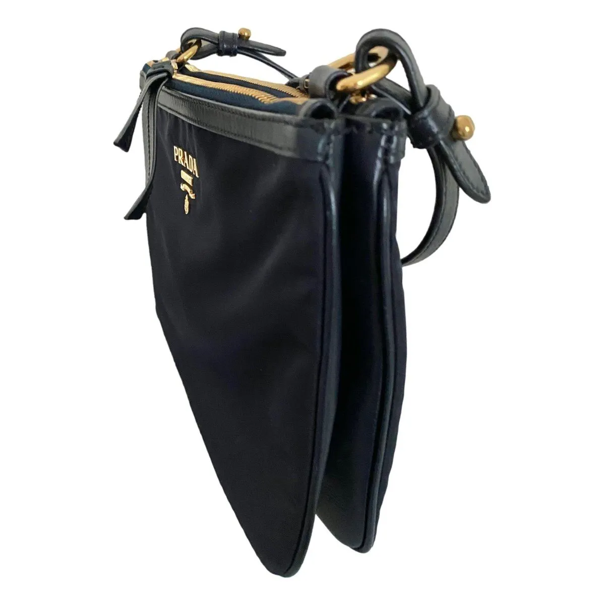 Prada Tessuto Nylon Blue Zip Calf Leather Cross Body Bag 1BH046