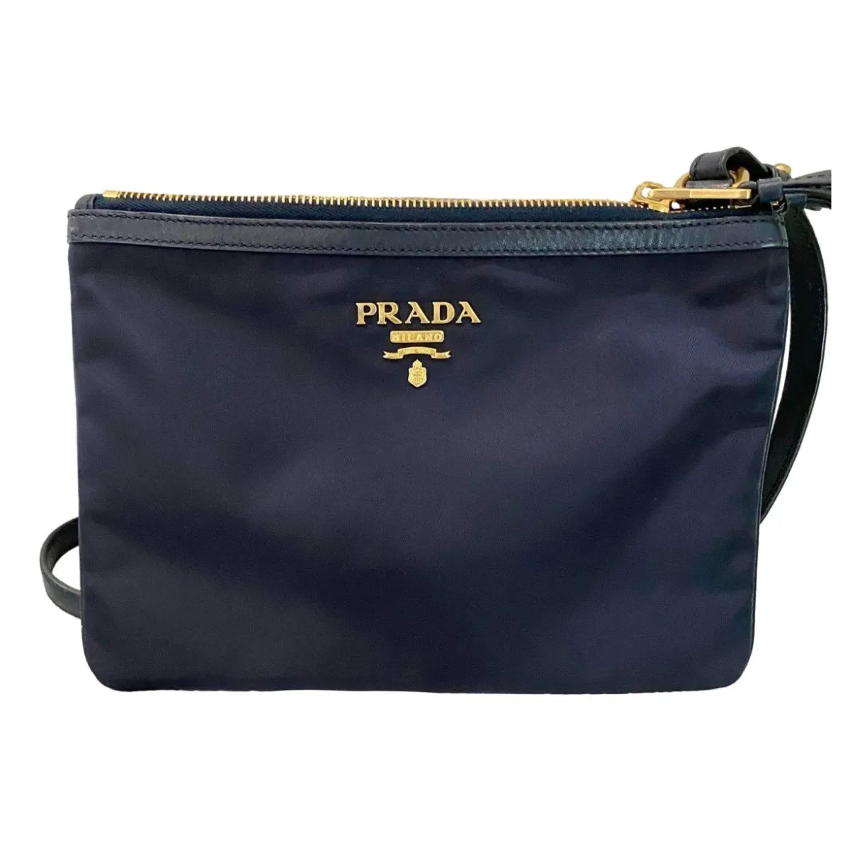 Prada Tessuto Nylon Blue Zip Calf Leather Cross Body Bag 1BH046