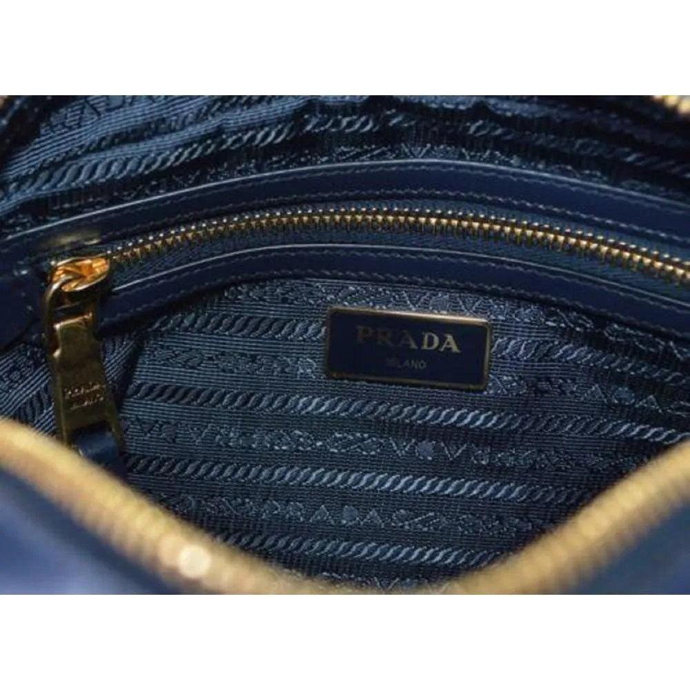 Prada Tessuto Nylon Blue Zip Calf Leather Cross Body Bag 1BH046